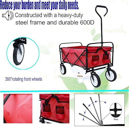 Miniatura 4 de Carro plegable plegable, carrito de alta resistencia con ruedas para comestibles, carrito de comestibles utilitario para camping, compras, deportes,