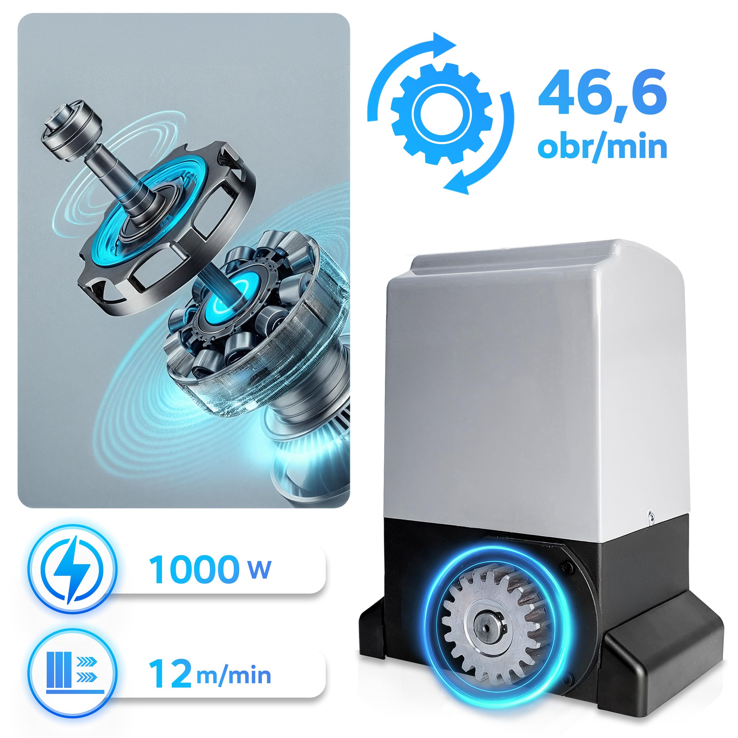 TECHGLOBE - Set di attuatori scorrevoli, 2000 kg, azionamento elettrico per cancelli scorrevoli, WIFI + lampada LED + 4 telecomandi, per cancello scorrevole