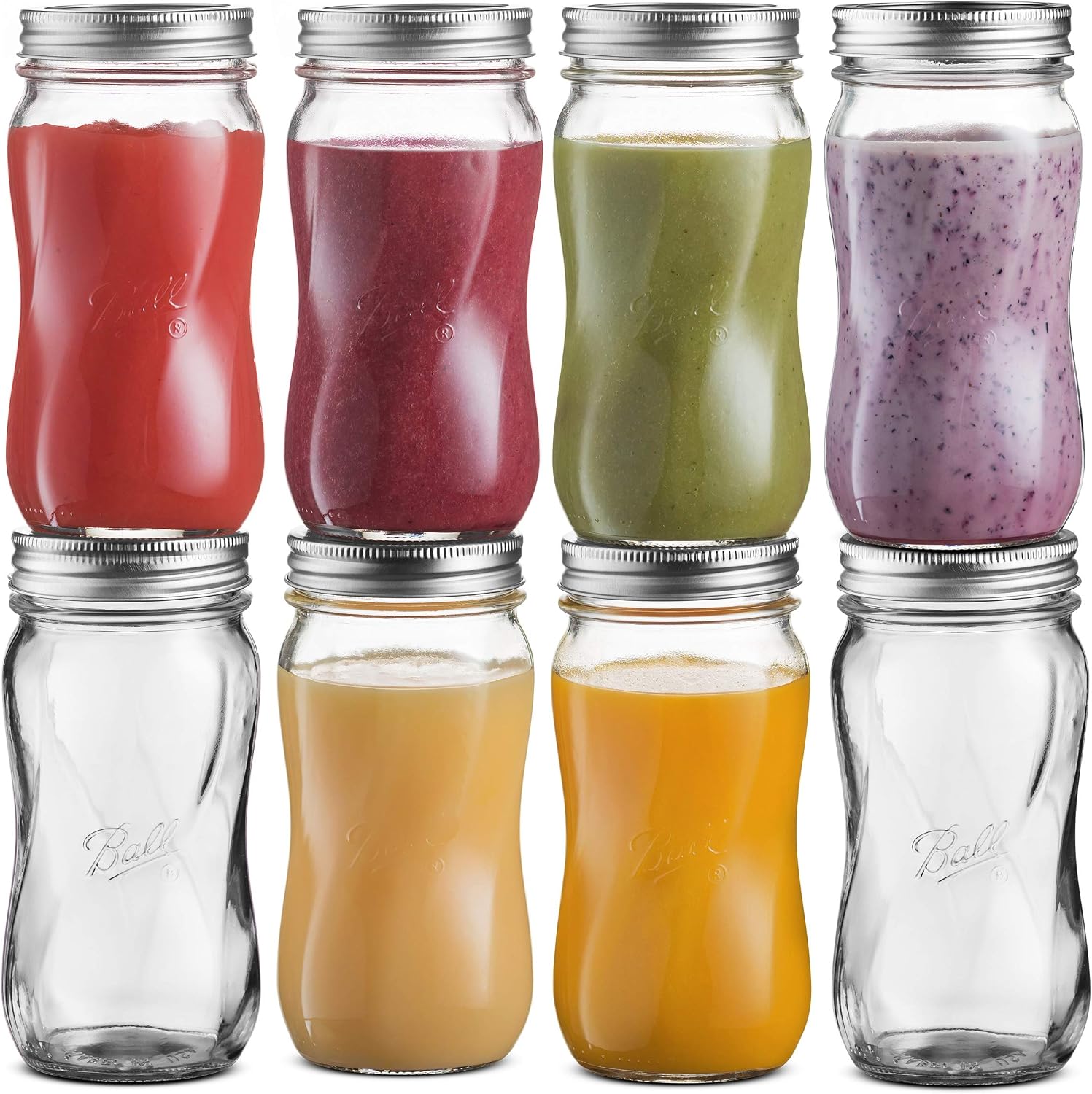 Regular Mouth Mason Jars 16 oz [8 Pack] Travel Glass Drinking Spiral Jars with Airtight lids & Bands. For Juicing/Smoothies/Kombucha, DIY, Safe For canning, Pickling, Storage + SEWANTA Jar Opener