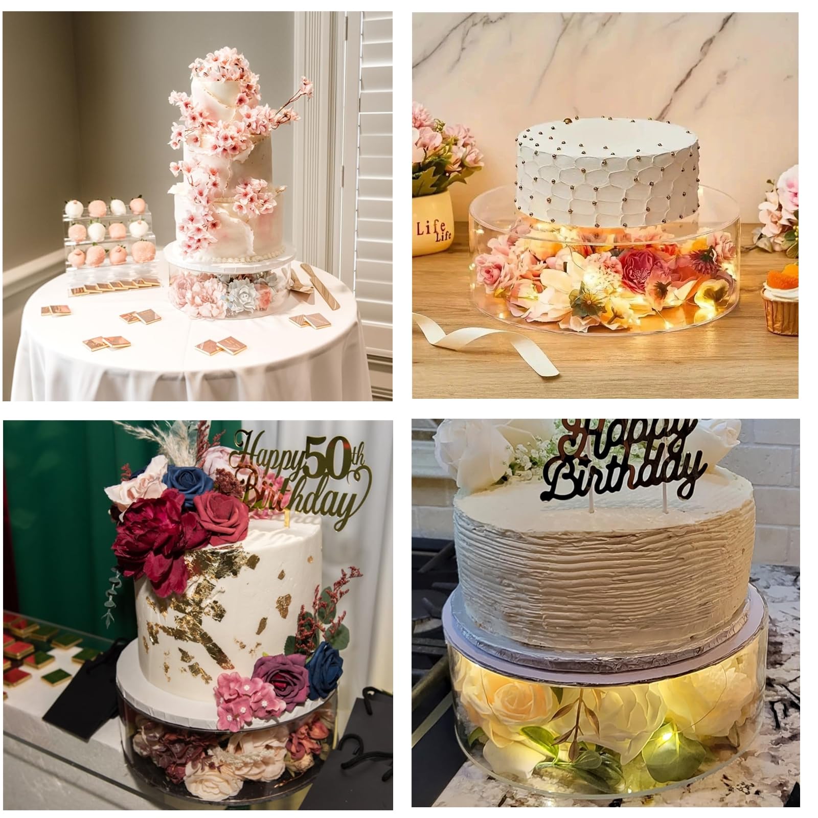 30,5 cm C acrílico Cake nd - Diseño redondo con base hueca - Perfecto para bodas, cumpleaños, fiestas de Navidad y exhibiciones de eventos - Soporte para postres Slish
