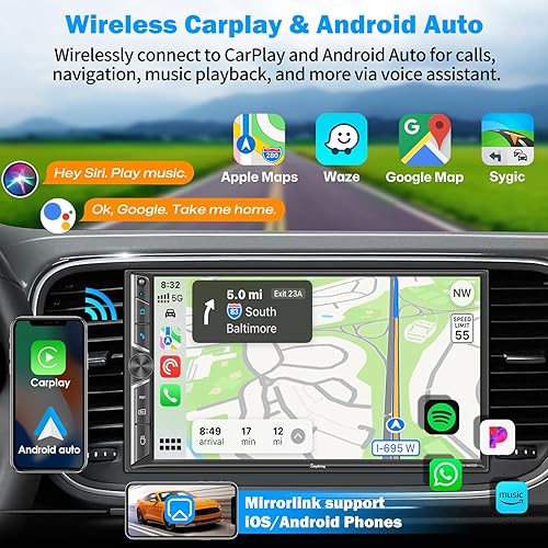 Miniatura 2 de Actualización inalámbrica Radio de coche doble DIN con Apple CarPlay inalámbrico y Android Auto, Bluetooth, enlace de espejo de teléfono, pantalla