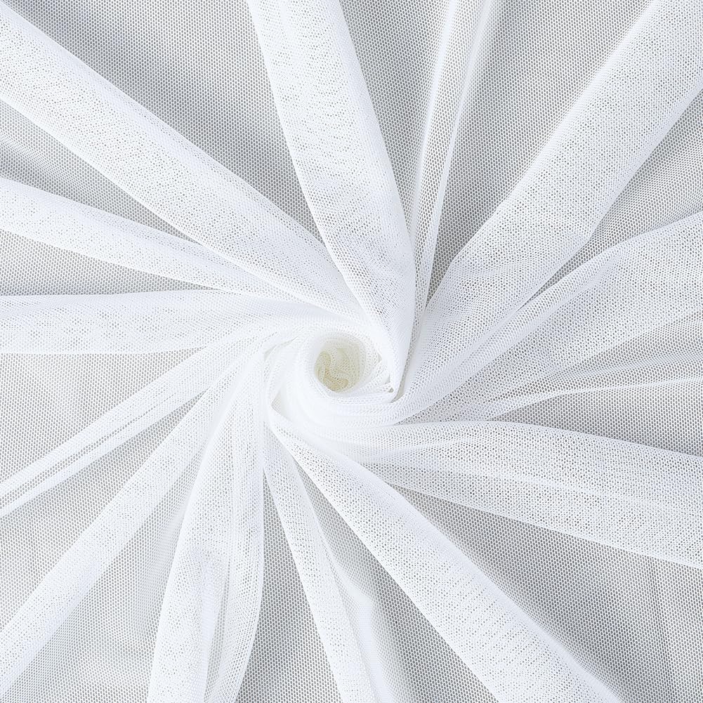 1.65M White Stretch Mesh Fabric Soft Tulle Netting Solid Sheer Fabrics by The Metre Polyester Elastic Mosquito Net Cloth for Sewing Making Diy Crafts Wedding Dresses Clothing Accessories