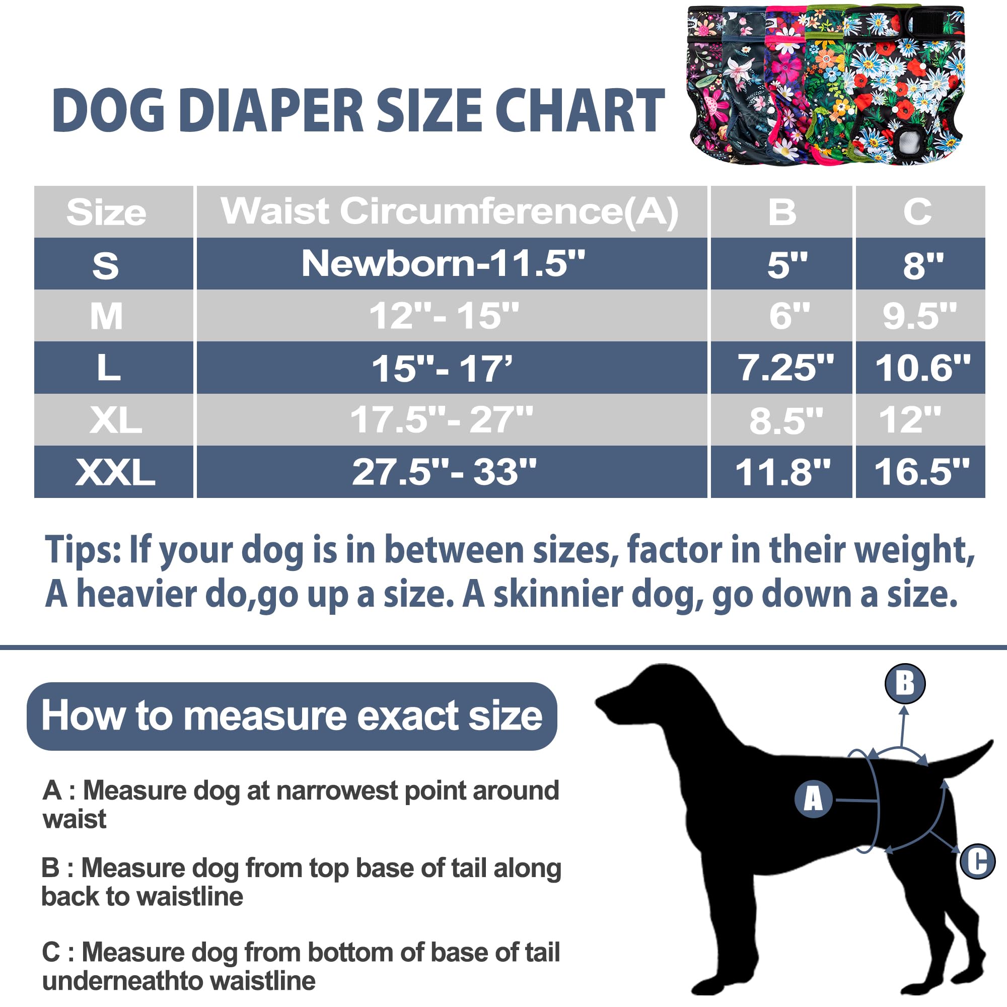 Tuiskusa Pañales reutilizables lavables para perras, pañales para perritos, altamente absorbentes, pañales de tamaño ajustable para cachorros, bragas de período para perros (paquete de 5)