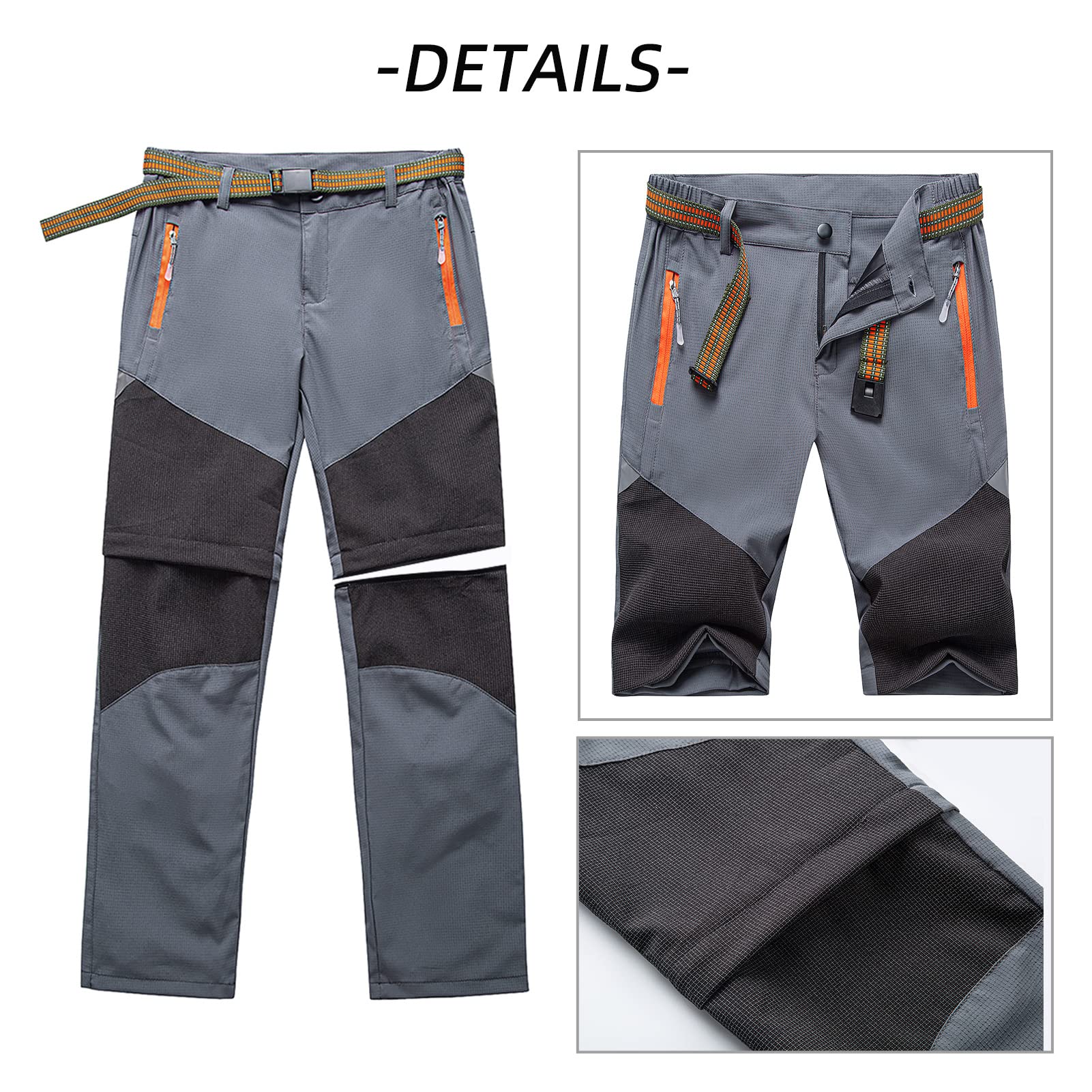 Maeau Pantaloni da lavoro 2 in 1, con zip off, per bambini, ad asciugatura rapida, leggeri, impermeabili, per attività all'aria aperta, da trekking, con cintura, primavera, estate, autunno, 116-152