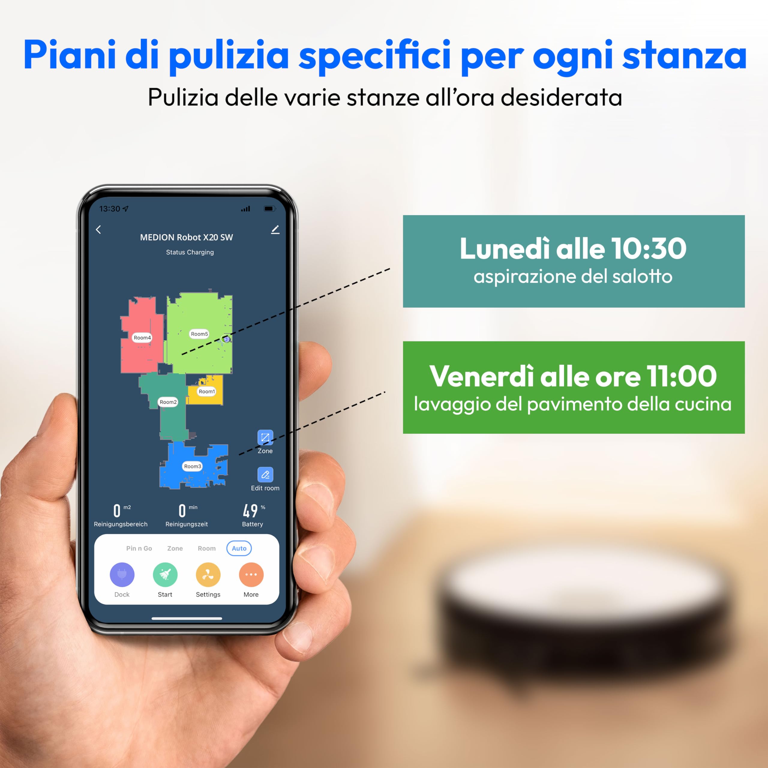 MEDION Robot Aspirapolvere X20 SW (MD111415), Robot aspirapolvere e lavapavimenti, Robot aspirapolvere lavapavimenti con mappatura laser, Aspirapolvere robot con svuotamento automatico