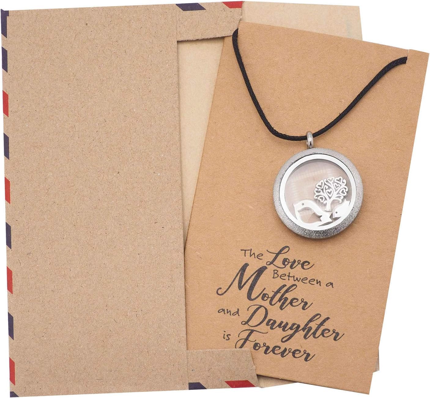 quan jewelry Mother Daughter Birds and Tree Locket Pendant Necklace, Handmade Aves Pendant and Cord Necklace, Bohemian Inspired Jewelry Gifts for Animal Bird Lovers - Boho Handcrafted Charm