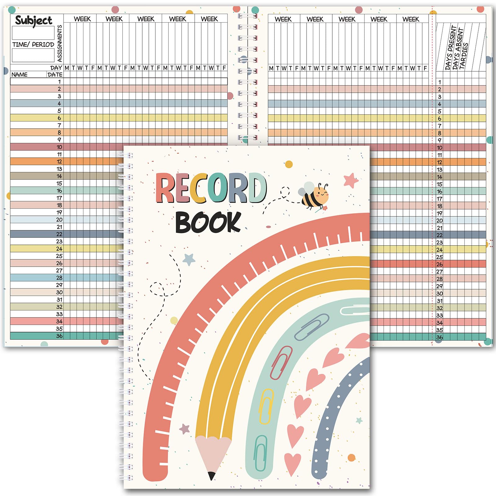 Fuyoooo Teacher Record Book Teacher Grade Books 2026-2027 Spiral Bound Record Planner 2026 Class Grade Book Office Favors for Classroom Attendance