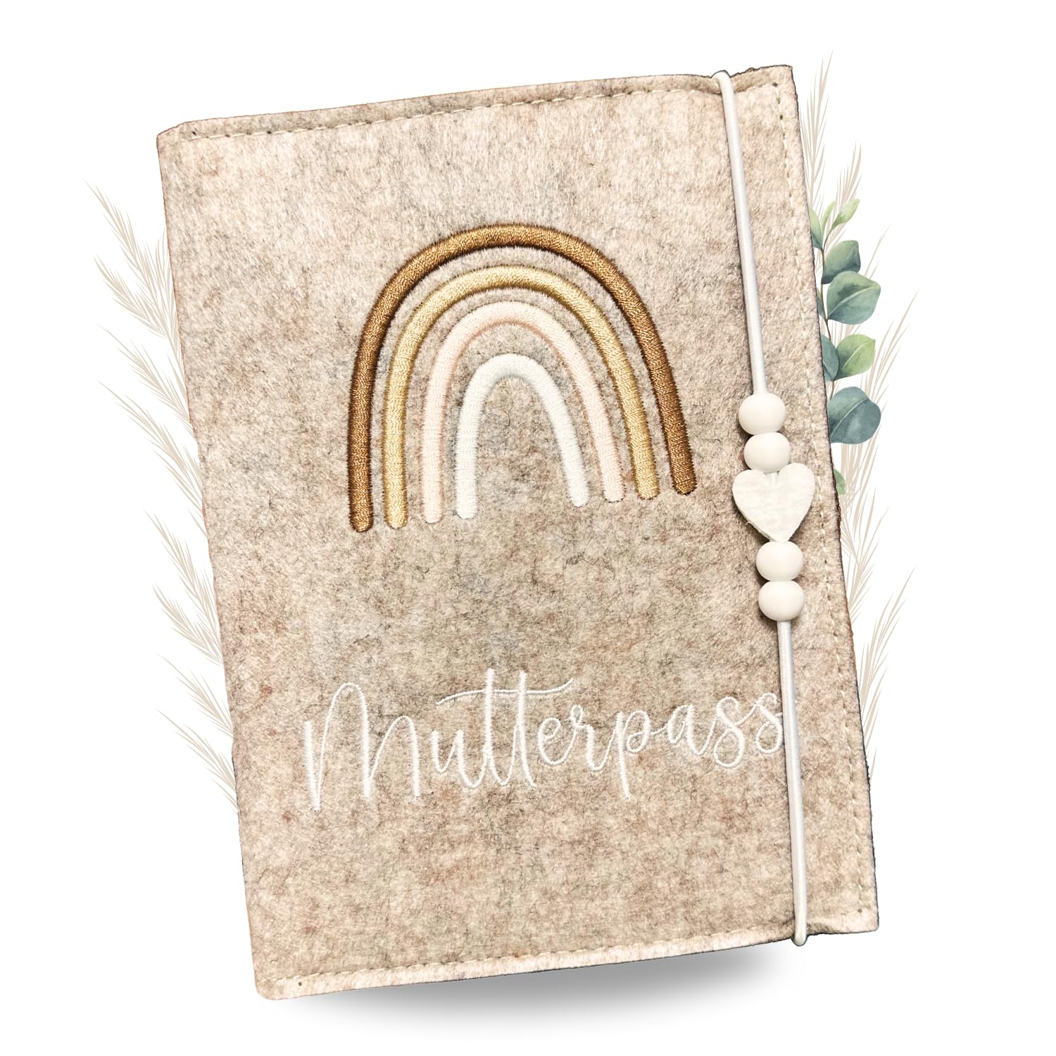 Premium Mutterpasshülle aus Filz für deutschen Mutterpass - mit Fächer für Ultraschallbild, Impfpass, Versichertenkarte - Handmade Mutterpass Schutzhülle - Lucky Rainbow