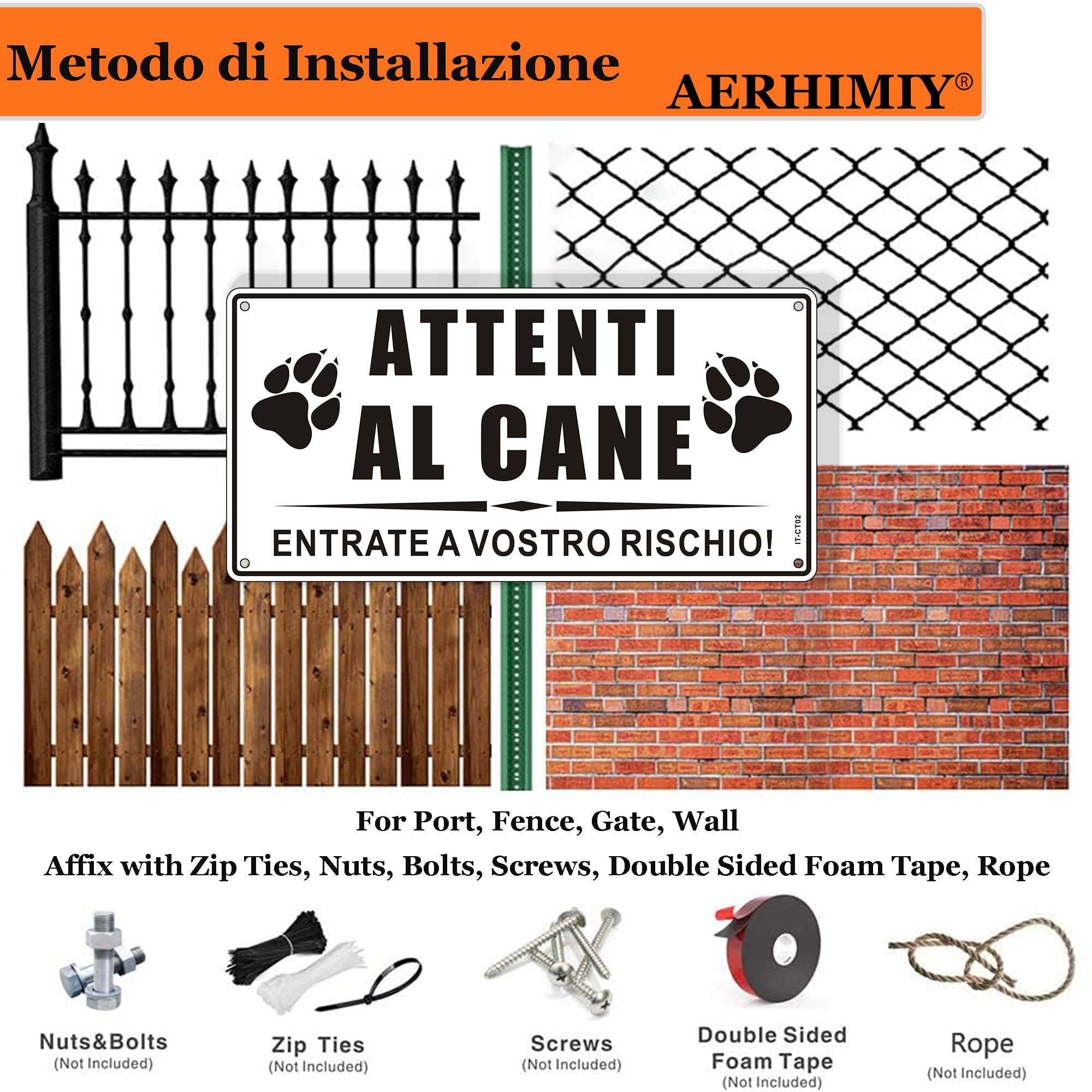 Cartello Attenti Al Cane Alluminio Riflettente 15x30cm, Attenti al Cane Metallo, Protezione UV, Impermeabile, Con Fori, Bianco