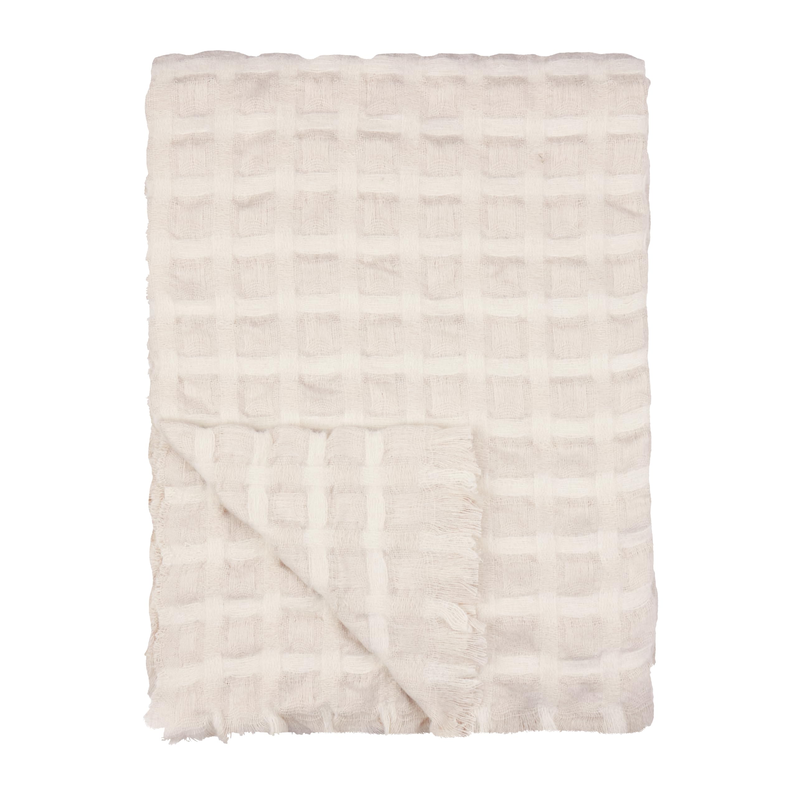 furn. Wylder Walton Waffle Throw – Soft Checked Waffle Weave Fringe Blanket (Linen – 130x180cm)