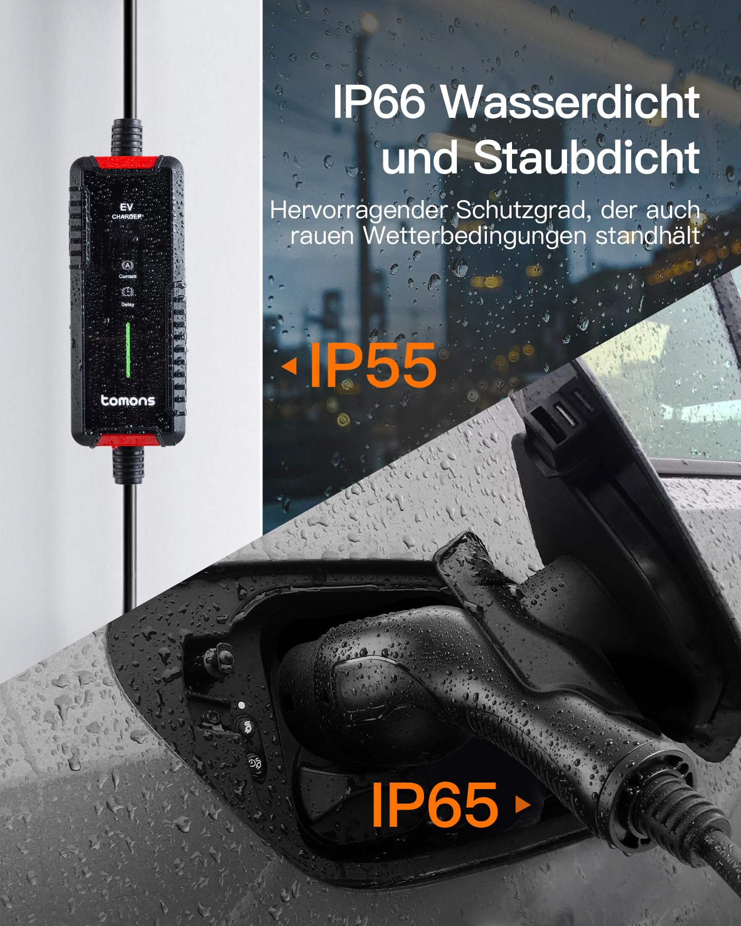 tomons Type 2 oplaadkabel Schuko 3,68 kW, eenfasig, 6-16A, 10M, EV oplader met regelbaar digitaal display en vertragingsfunctie
