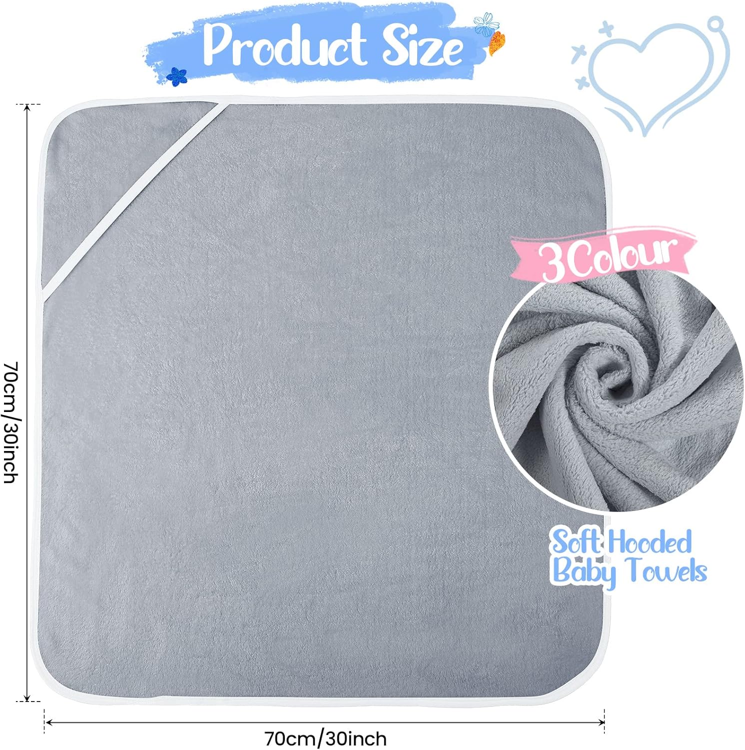Chumia 6 Pack Baby Hooded Towels Baby Bath Towel Absorbent Soft Hooded Towel for Babies Shower Essentials Hooded(White, Gray, Blue, Simple Design)