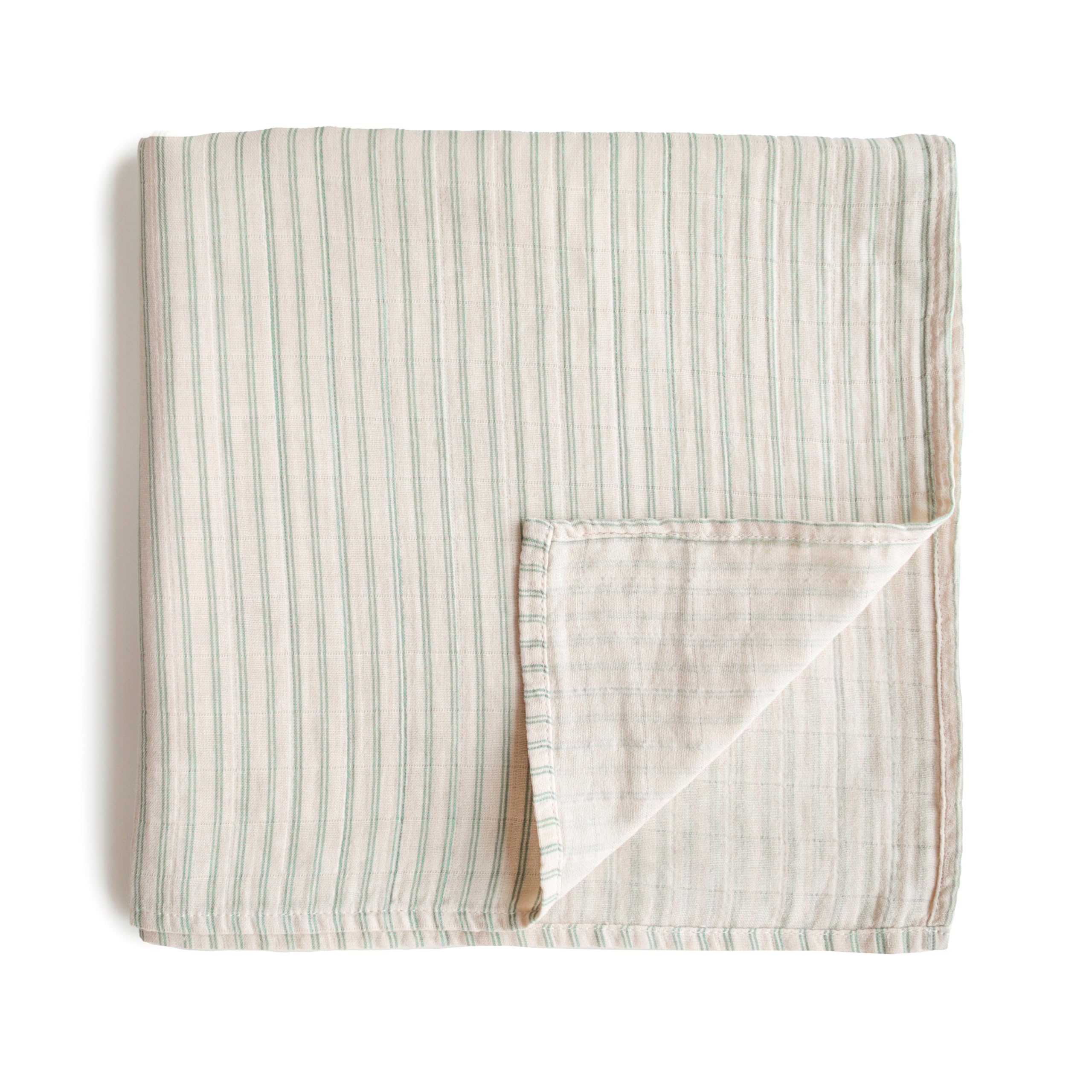 Mushie Sage Stripe Muslin Baby Swaddle Blanket | Baby & Toddler Swaddle | Material: 100% Organic Cotton | Pre-Washed For Softness | Breathable | Keep Child Warm & Cuddly (Sage Stripe)