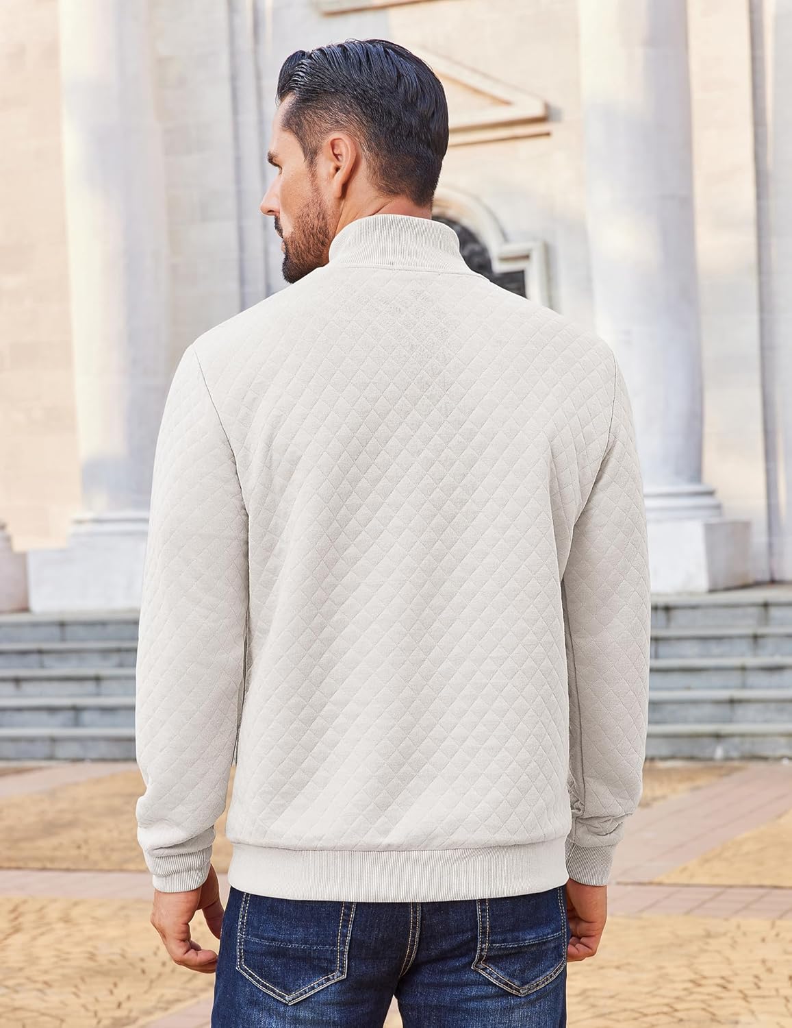 COOFANDY Men Quarter Zip Pullover Long Sleeve Quilted Sweatshirt Waffle Casual Collared Sweatshirts Mock Neck Winter Polo