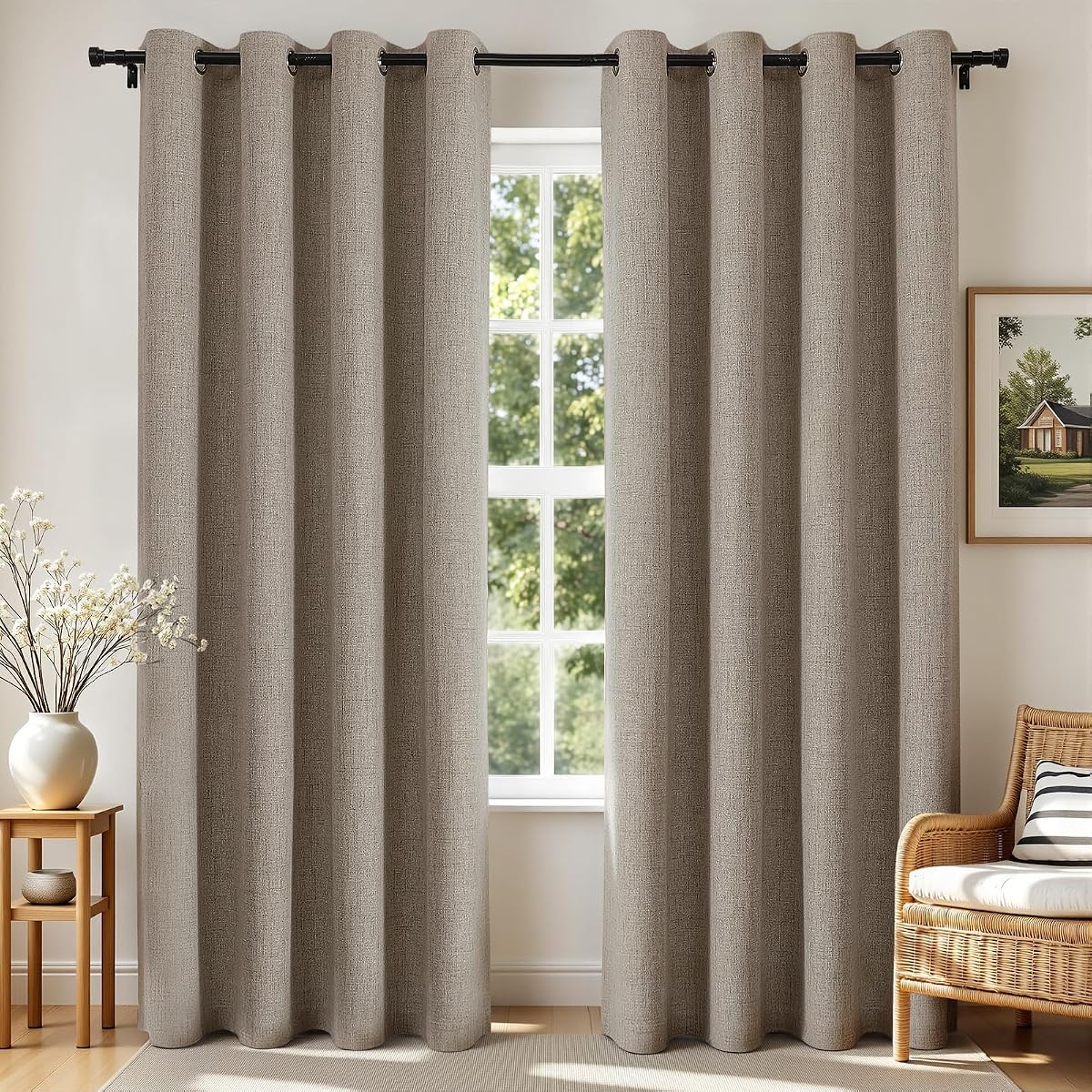Joydeco Blackout Curtains 63 Inches Long 2 Panels Burg, Room Darkening Curtains for Bedroom, 100% Black Out Textured Thermal Drapes Privacy Protection 2 Panels Set(W52 x L63 Inch, Linen)