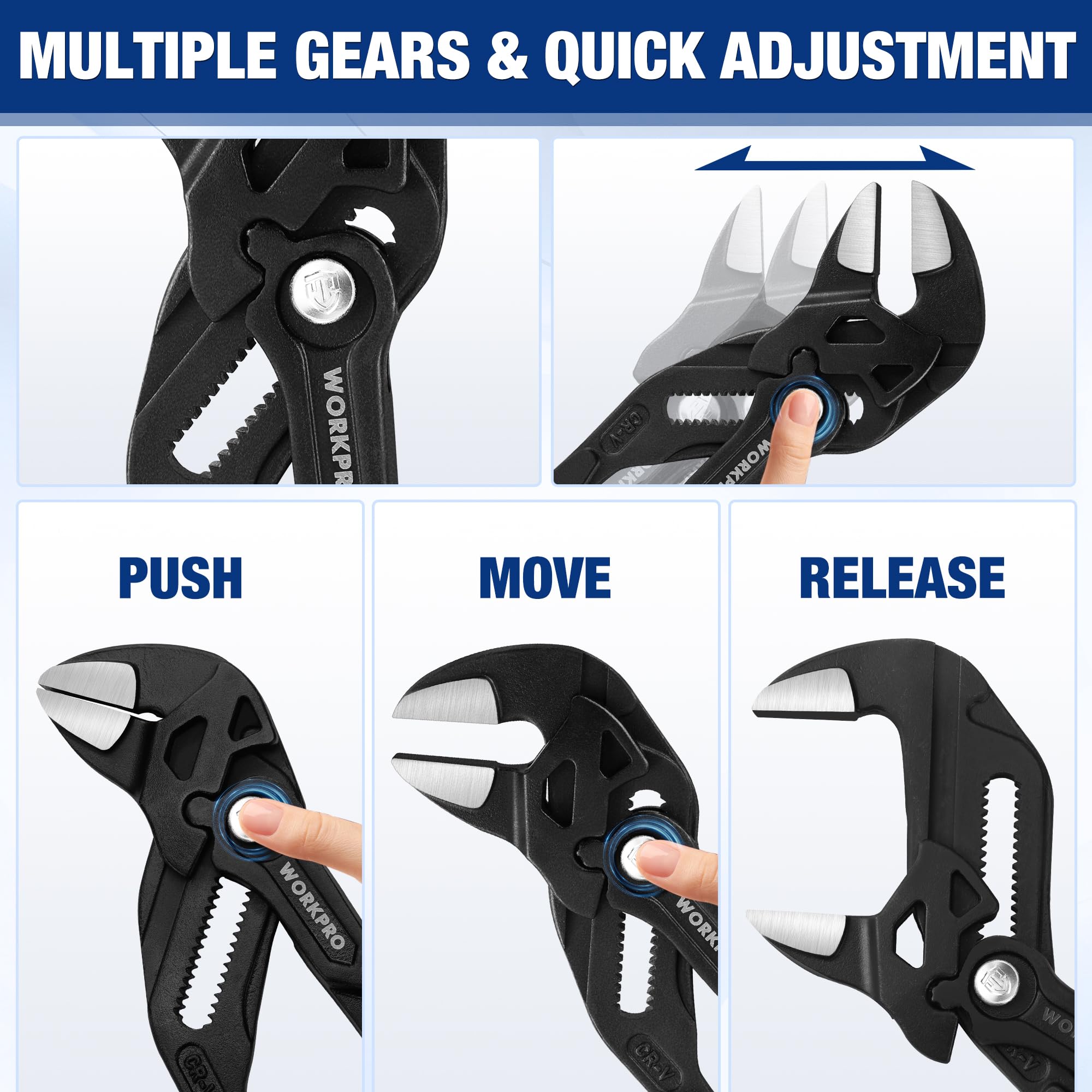 WORKPRO 250 mm Adjustable Pliers Wrench, Adjustable Spanner, Water Pump Pliers - Image 3