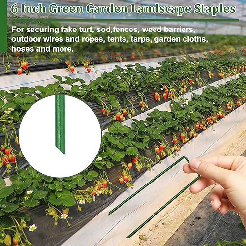 Miniatura 5 de Grapas de césped tipo U de 6 pulgadas, estacas de jardín, grapas de paisaje para césped artificial, a prueba de óxido, estacas para asegurar vallas