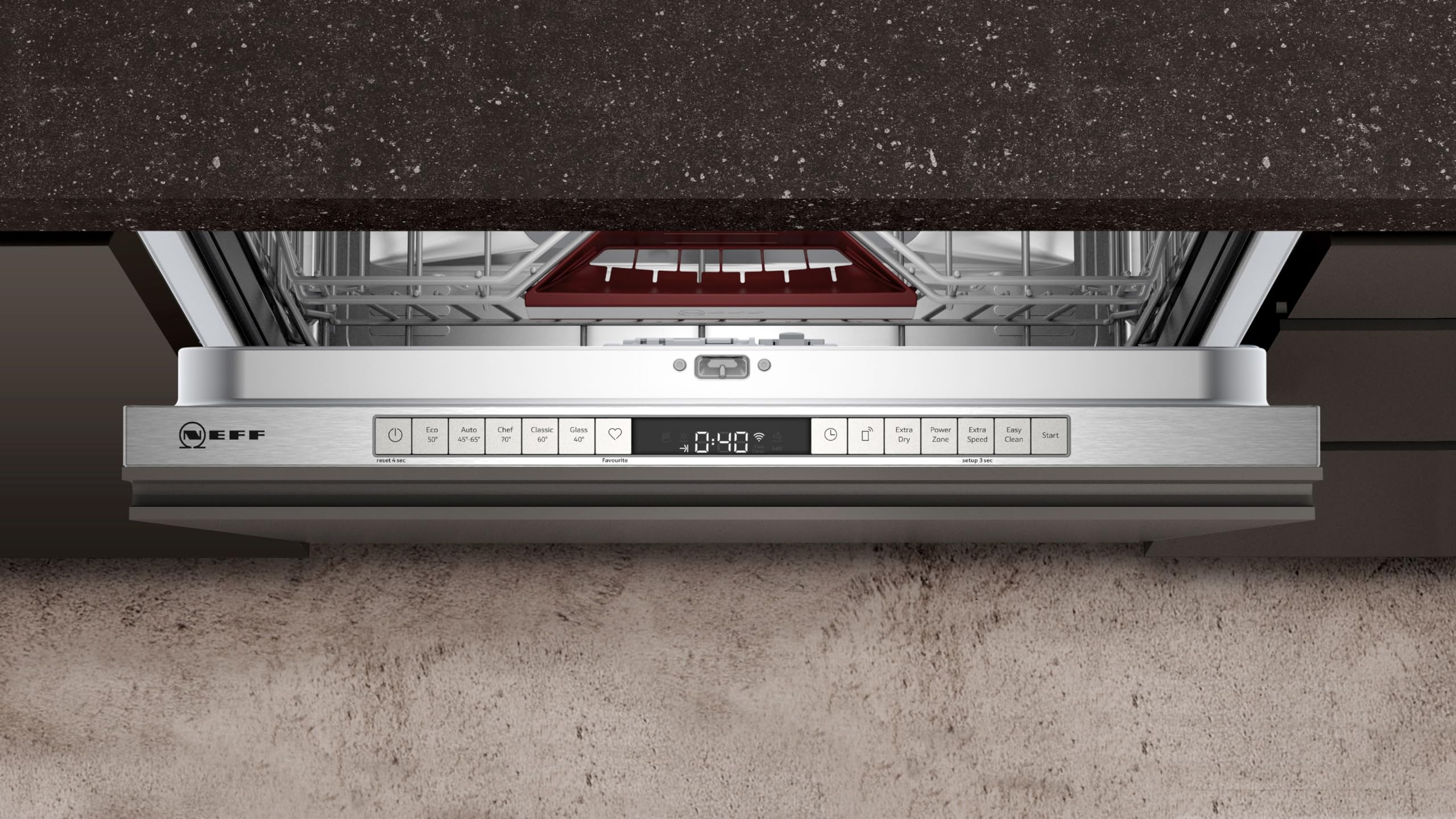 Neff S197TCX00E, lavastoviglie Completamente Integrata, N70, HomeConnect, 6 programmi, 14 coperti, 60 cm, EEK: A, consumo di Acqua 9,5 Litri, Rumore: 43 Db, EmotionLight, TimeLight, Made in Germany