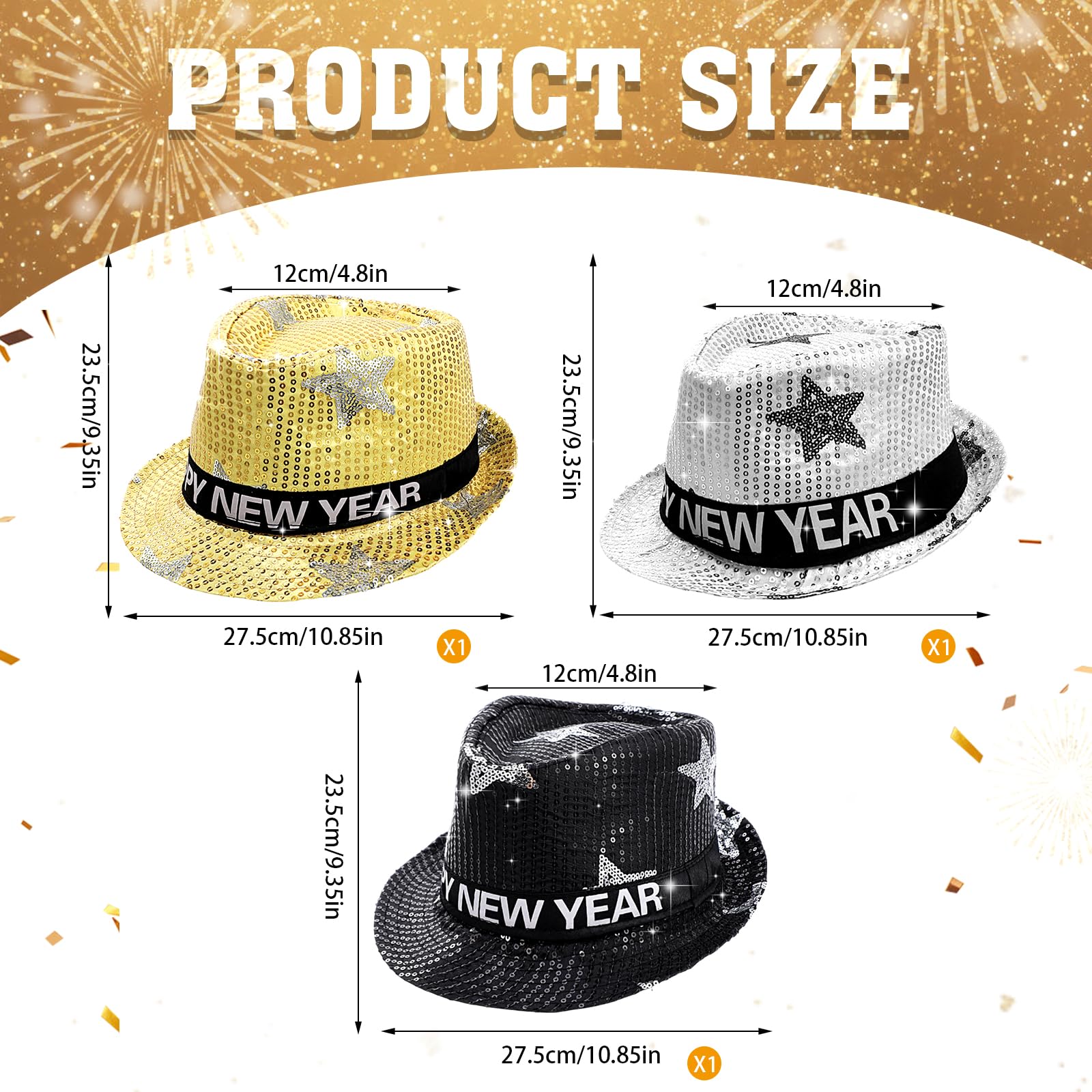 HOWAF 3PCS New Years Eve Party Accessories 2026, Happy New Year Hats with Shiny Sequins - Image 2