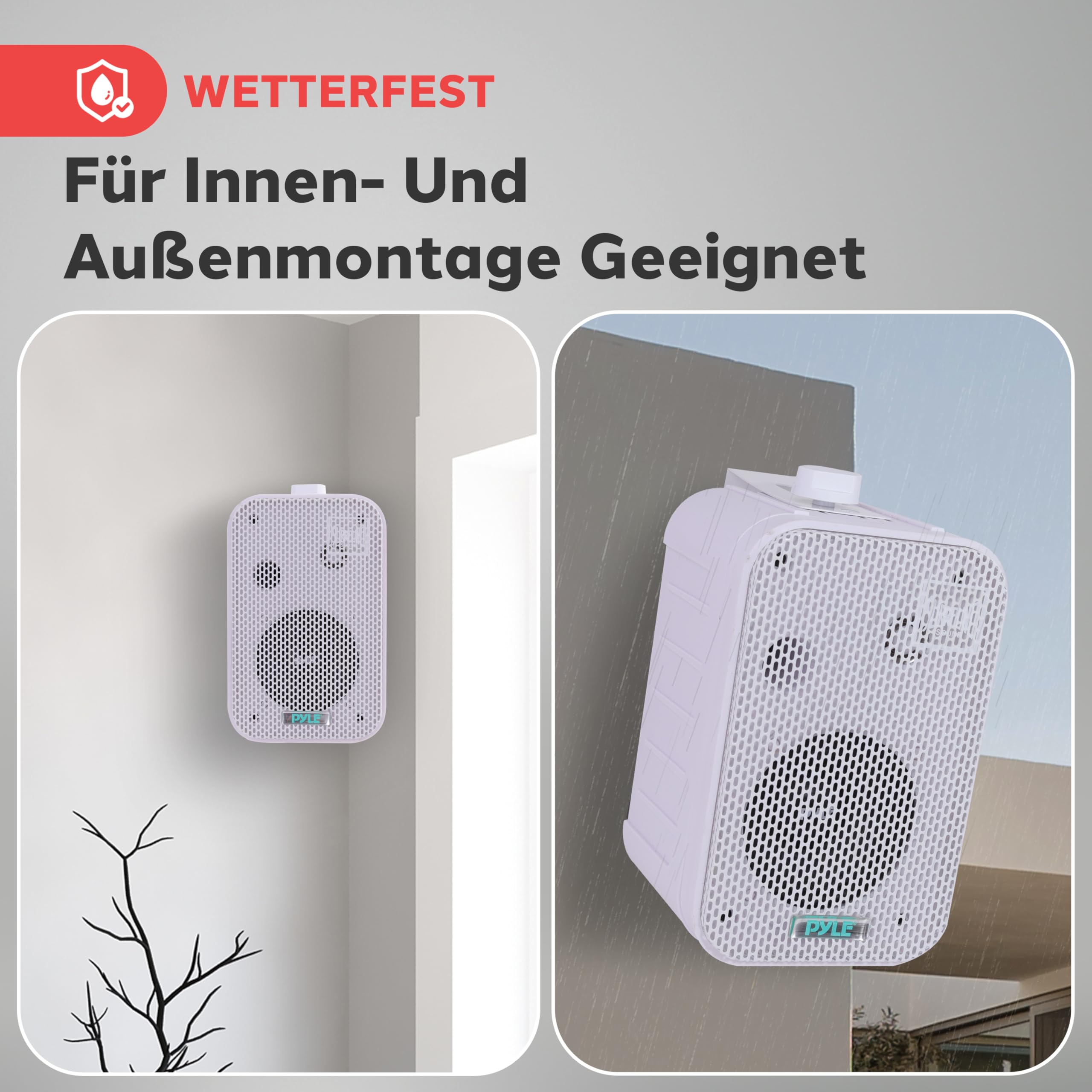 Pyle Outdoor Lautsprecher Bluetooth, Außenlautsprecher, 200W- Aussenlautsprecher Wasserfest, 2er Set- Outdoor Musikbox, Wandlautsprecher Bluetooth, Musikanlage- für Pool,Terasse, Garten/Innenbereich