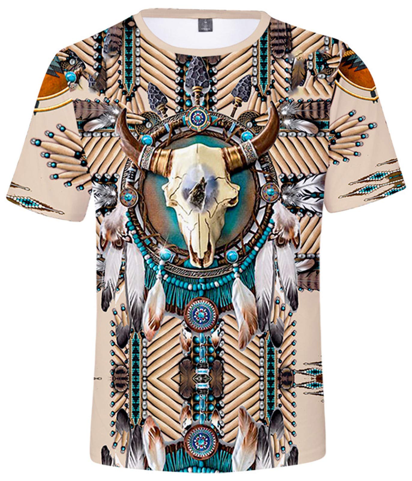 HomidamUnisex Native American T-Shirt Indian Cosplay Short Sleeve Tees