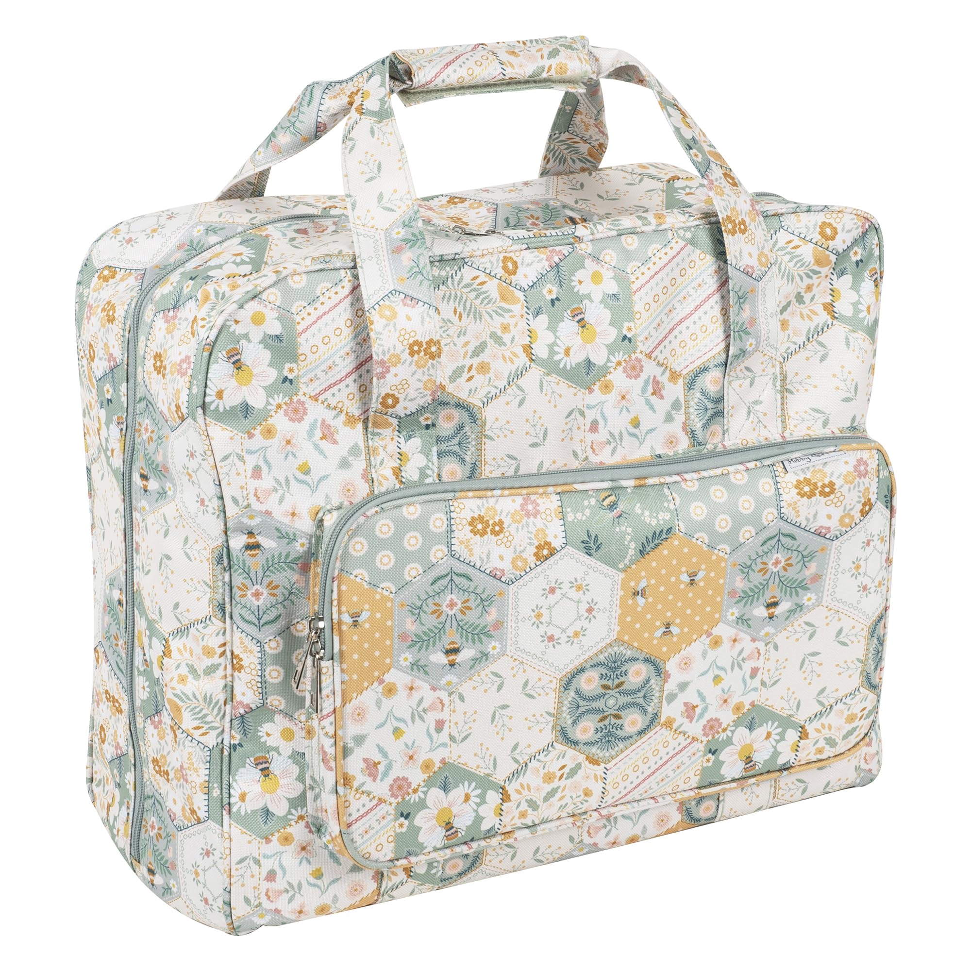 Hobby Gift Bolsa para máquina de Coser, diseño contemporáneo de Patchwork de Abejas, asa Reforzada, Bolsillo Delantero, protección para Guardar y Transportar, 20 x 44 x 38 cm