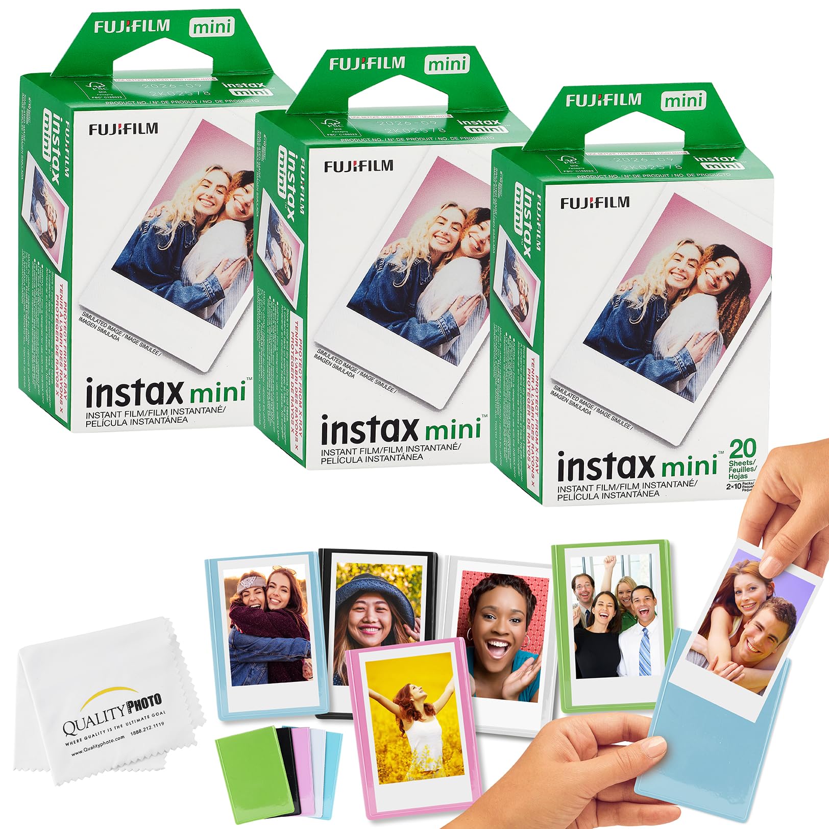 Fujifilm Instax Mini Film + Magnet Frames + Quality Photo Cloth, 60 Sheets