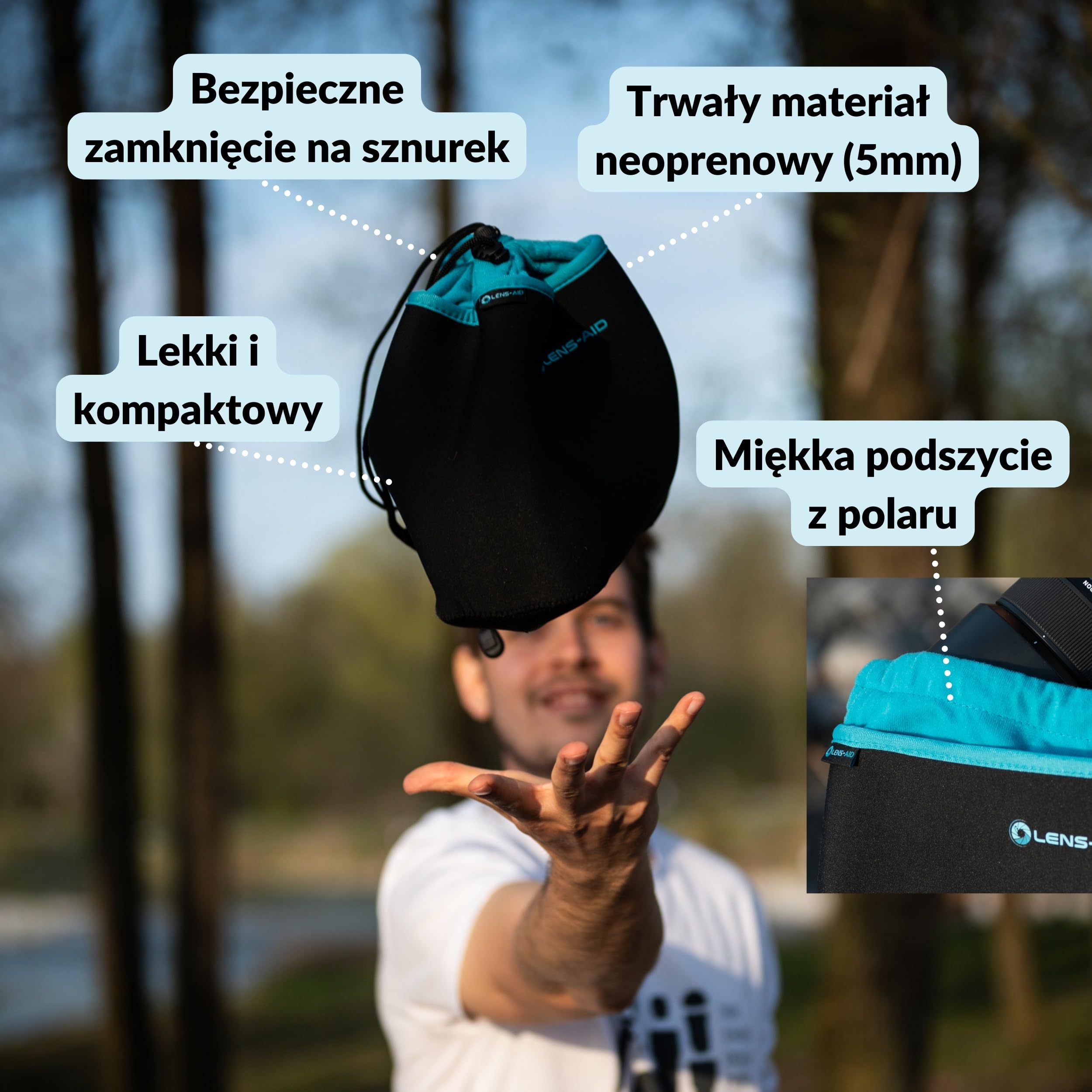 Lens-Aid Pokrowiec neoprenowy na aparat (S) etui ochronne | Etui na aparat z polarową wyściółką do przechowywania w plecaku, bagażu podręcznym i ochrony przed zachlapaniem