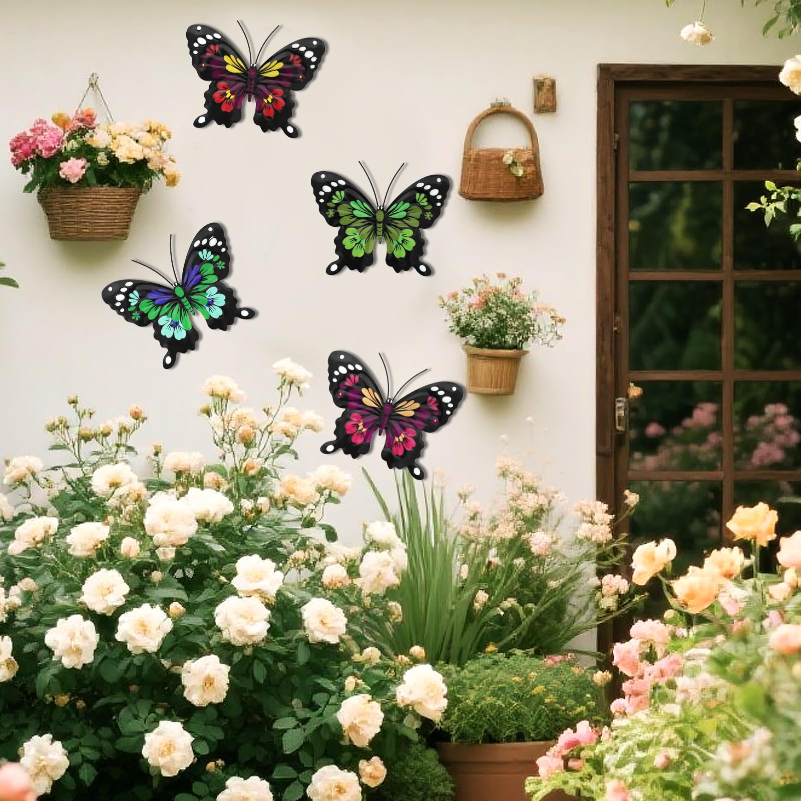 4 Stück Metall Schmetterling Wanddekoration - Bunte Garten Deko Für Zaun Und Terrasse