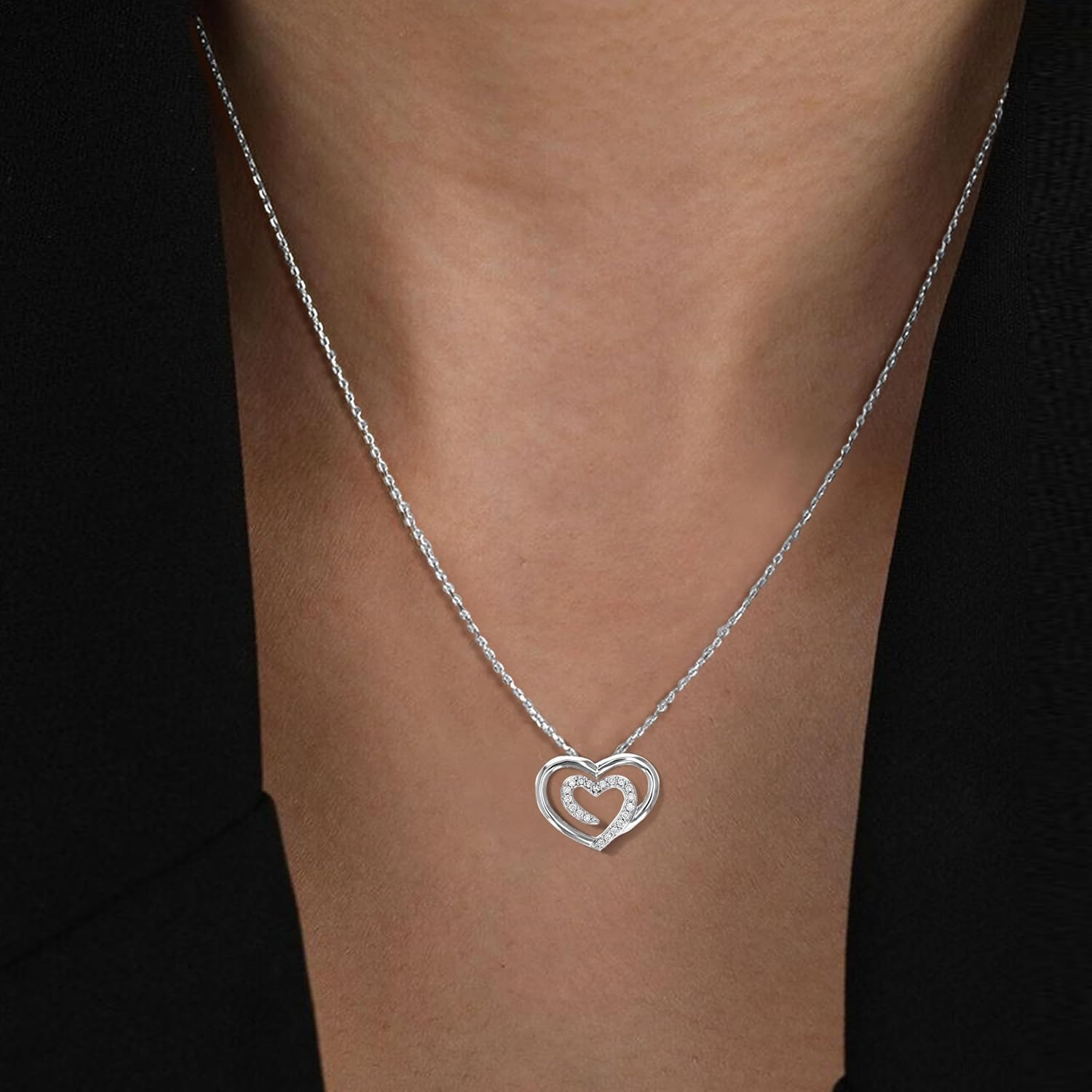 VIR JEWELS 1/10 cttw Lab Grown Diamond Heart Pendant Necklace in Sterling Silver with Chain image 4