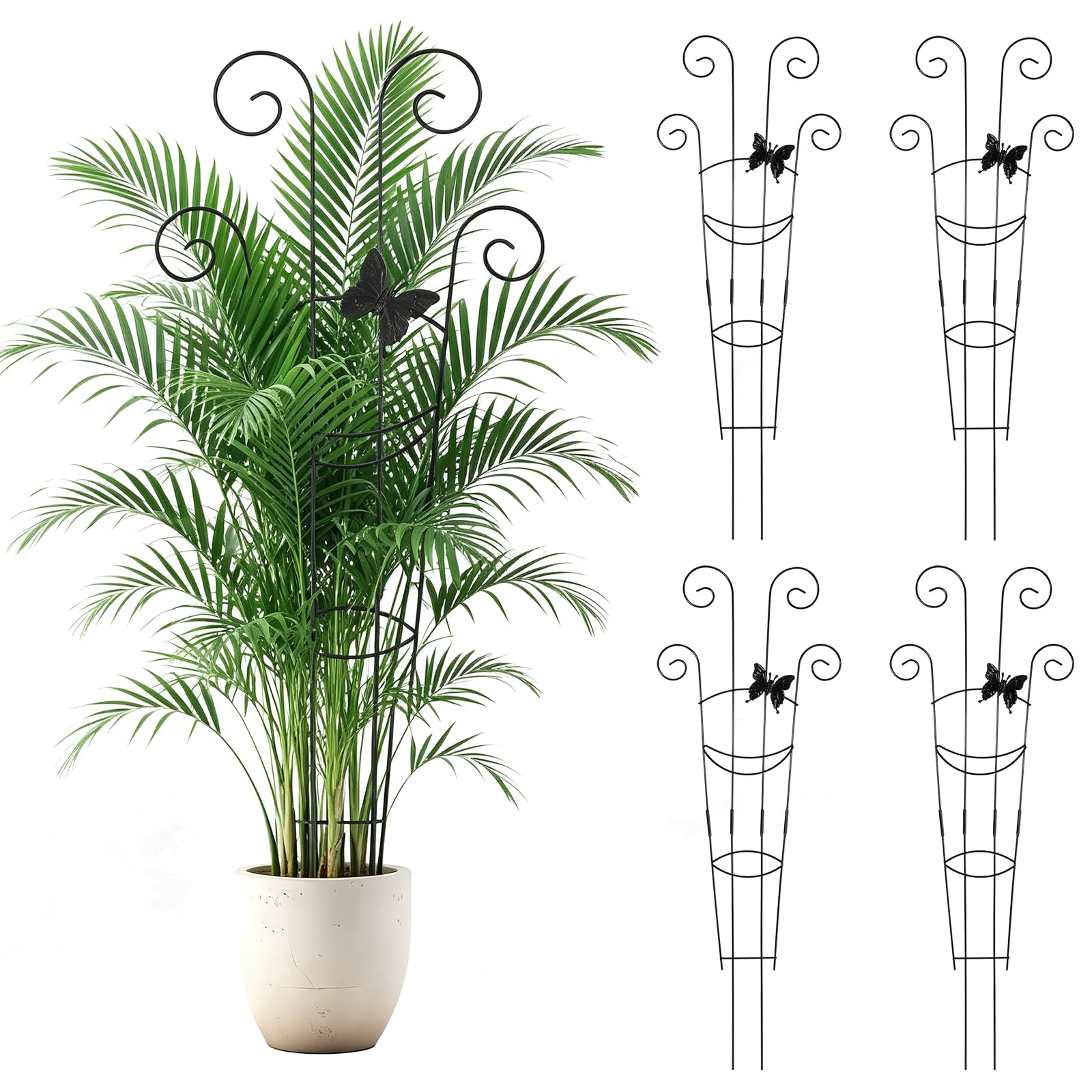 Bryzal 4 Packs Plant Trellis, 76cm Metal Garden Trellis With Butterfly Decor, Extendable Garden Trellis for Climbing Plants Rustproof Support for Monstera Pothos Ivy Indoors Outdoors