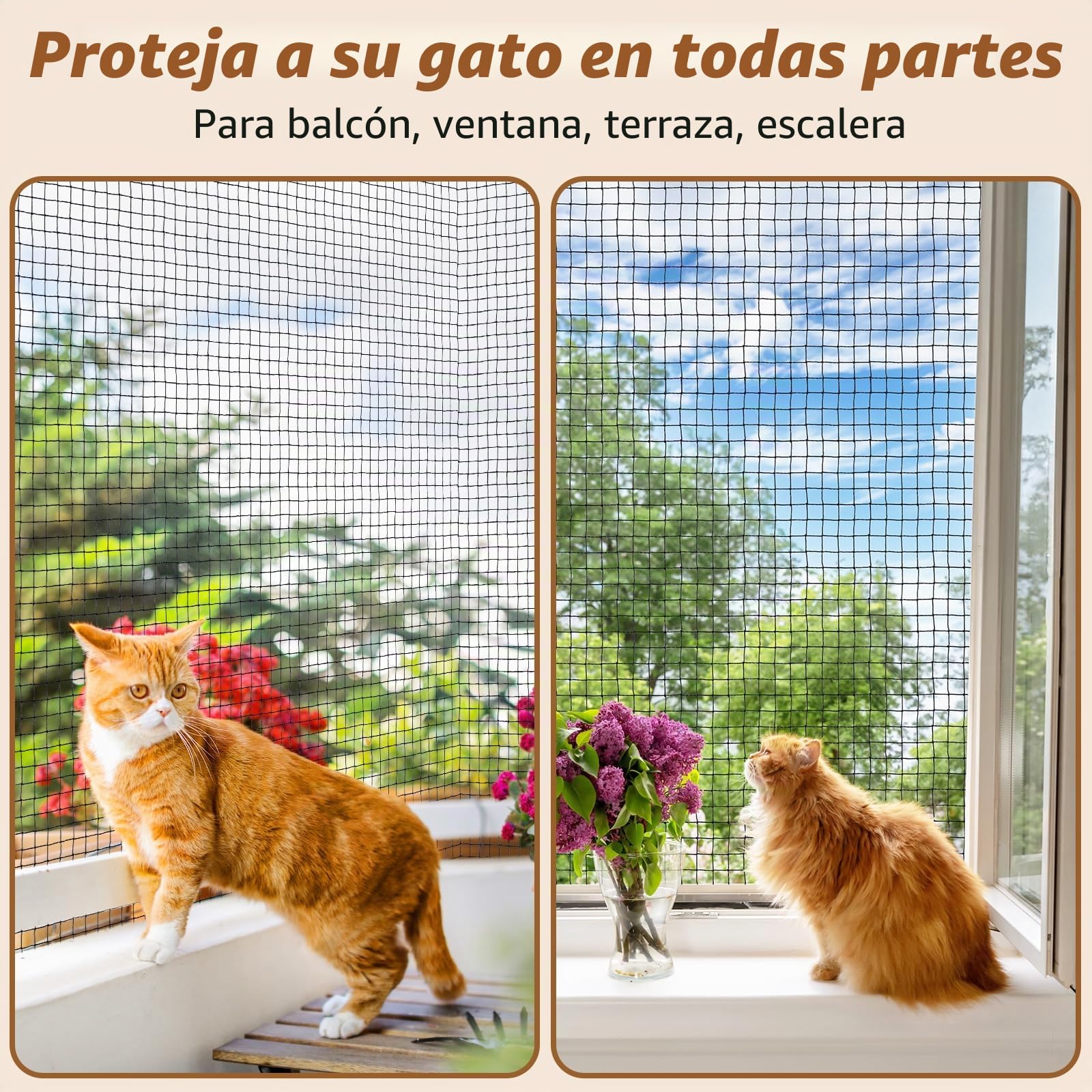 Aystkniet Red para gatos para balcón sin taladrar, incluye gancho adhesivo y adhesivo de silicona, 3 x 2 m, 4 x 2 m, 6 x 2 m, 8 x 2 m, 10 x 2 m, 4 x 3 m, 6 x 3 m, 8 x 3 m, 10 x 3 m, 12 x 3 m, 16 x 3 m