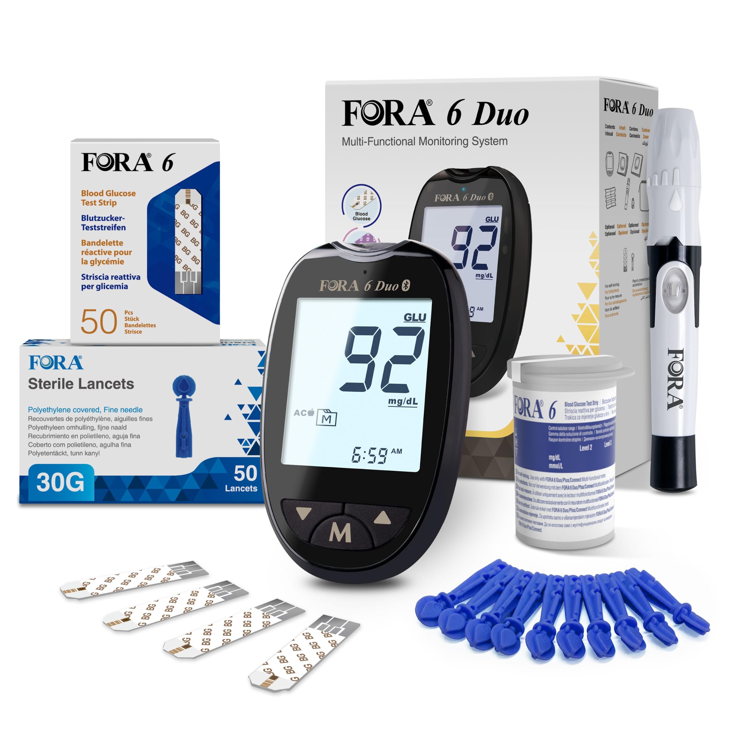 Kit FORA 6 Duo con 60 Strisce Glicemia (2-in-1: Glicemia e Chetoni)