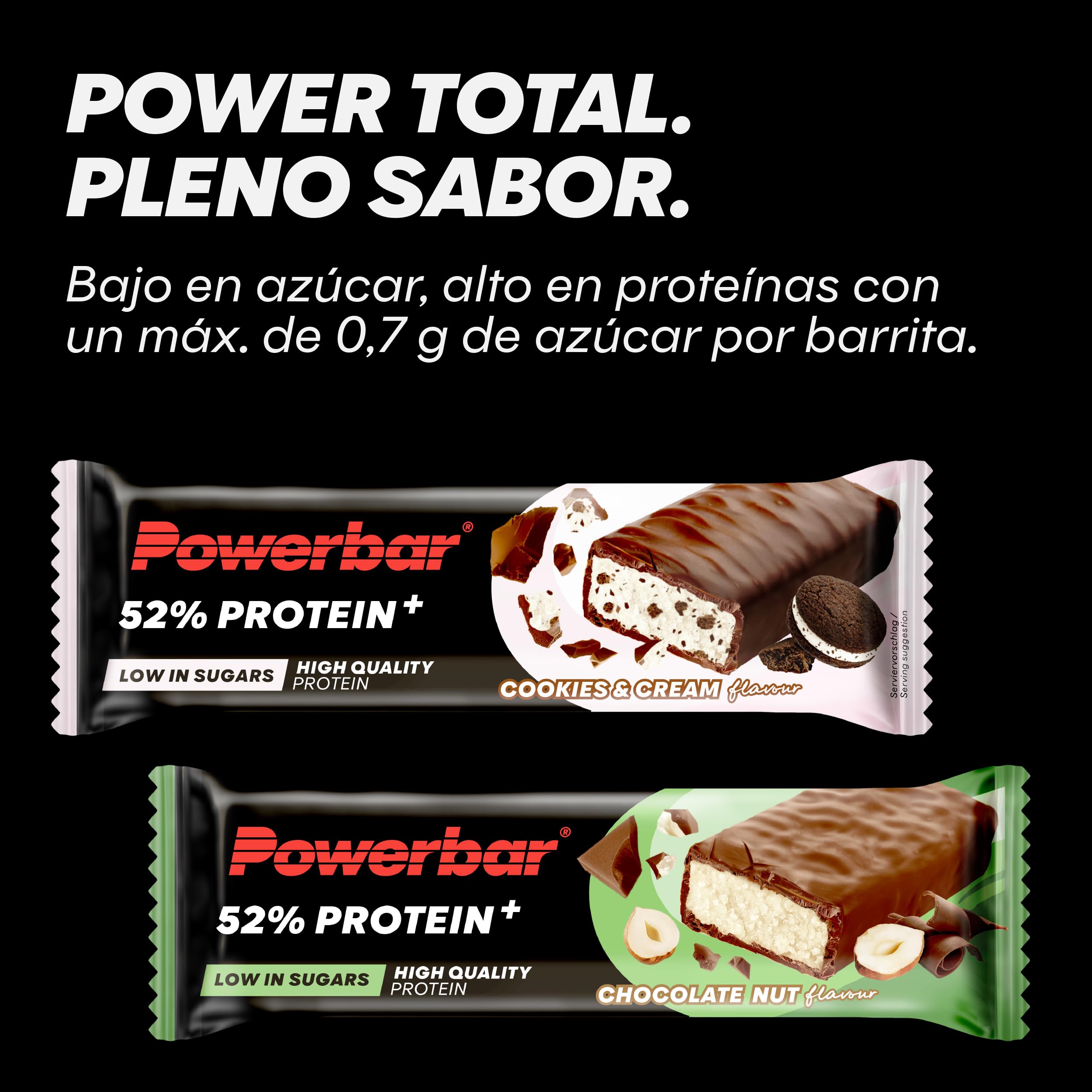 Powerbar - 52% Protein Plus - Cookies&Cream - 20x50g - Barrita rica en proteínas - Baja en azúcar