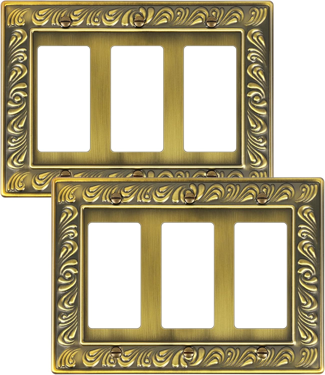 6-Pack Duplex Outlet Cover Plate, Paisley Pattern Antique Brass Metal Wall Plates for Electrical Outlets, 1 Gang Receptacle Cover Decorative Switch Plates and Outlet Covers