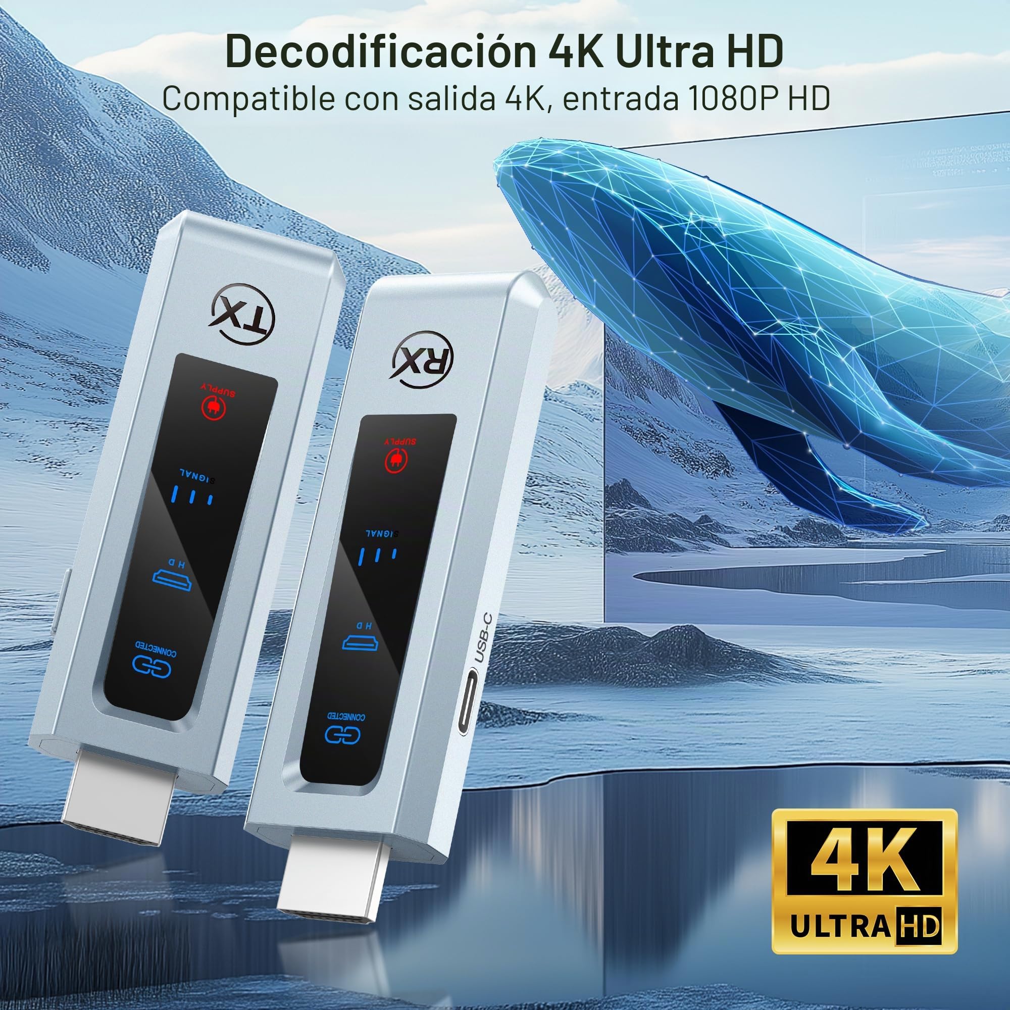 Transmisor y receptor HDMI inalámbrico, conexión estable de 30 m, 2,4 G/5G HDMI inalámbrico portátil con pantalla LED, plug & play para streaming de vídeo, archivo de audio de, ordenador portátil, PC