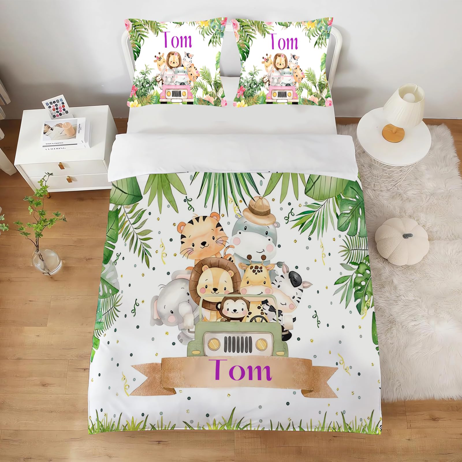 CHEFFS Baby Bettenset mit personalisiertem Wildtierdruck 135x200 cm | Individueller Namensdruck frei wählbar