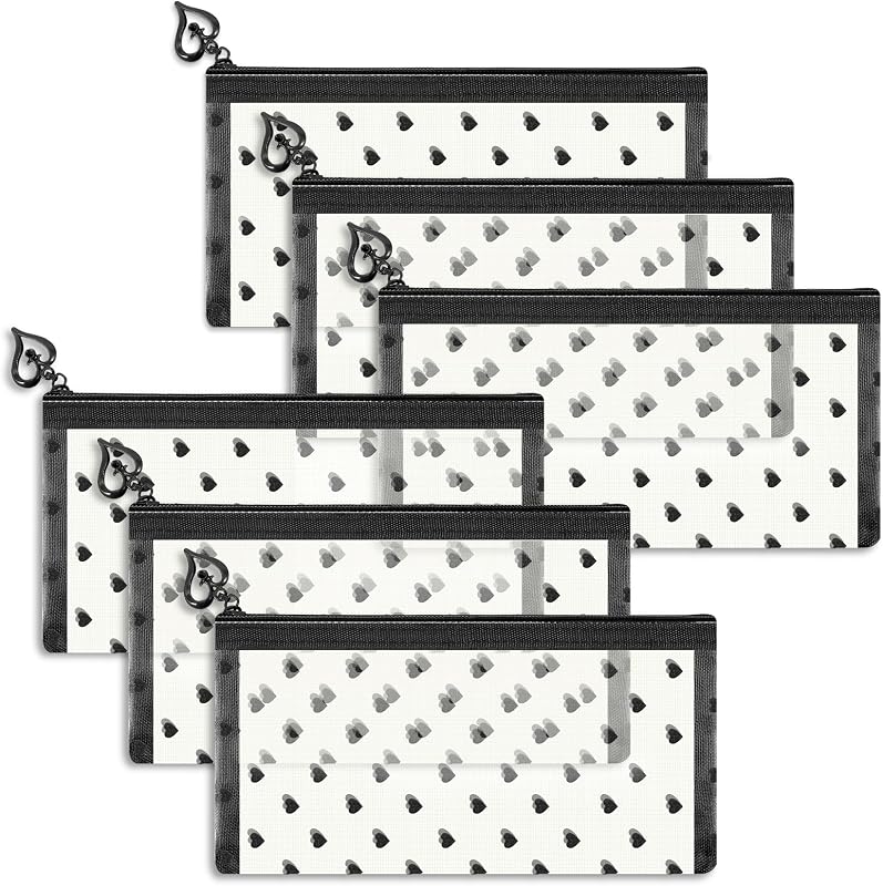 Fassave Pacote com 6 necessaires de malha com zíper e estampa de coração, nylon, Bege, tamanho M