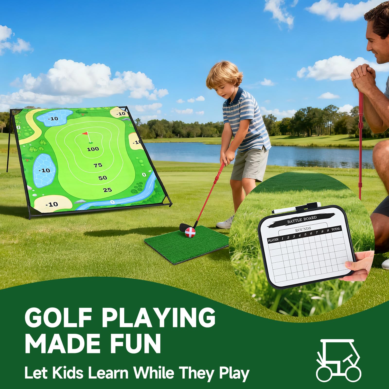 Juego de Golf Extra Grande de 1,8 x 1,8 m con Marco de Aluminio, Juego de Objetivo Familiar portátil para Entrenamiento de descamación, diversión para niños y Adultos, Interior y Exterior