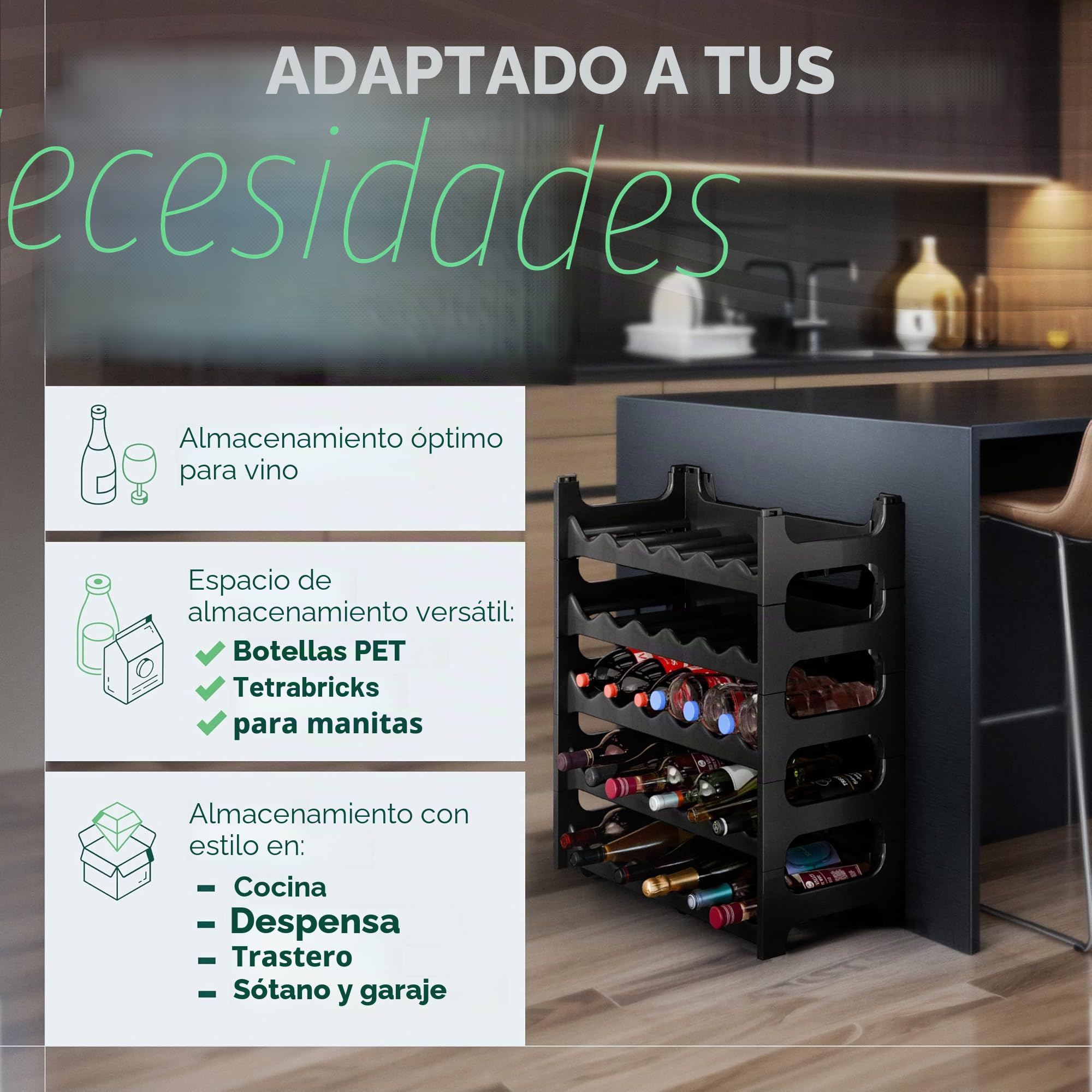 Novaliv Botellero para 72 botellas, de plástico resistente (negro, 12 estantes)