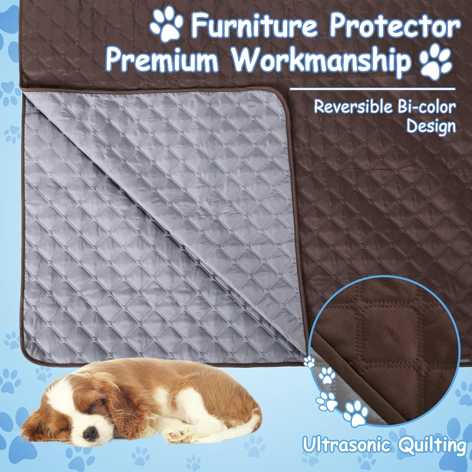 ThermaSnug Waterproof Dog Bed Cover for Small Medium Large Dogs, 4-Layer Washable Pet Blanket Cat Mat, Protector for Furniture Bed Couch Sofa, 102x82 inch, Mocha… : Pet Supplies