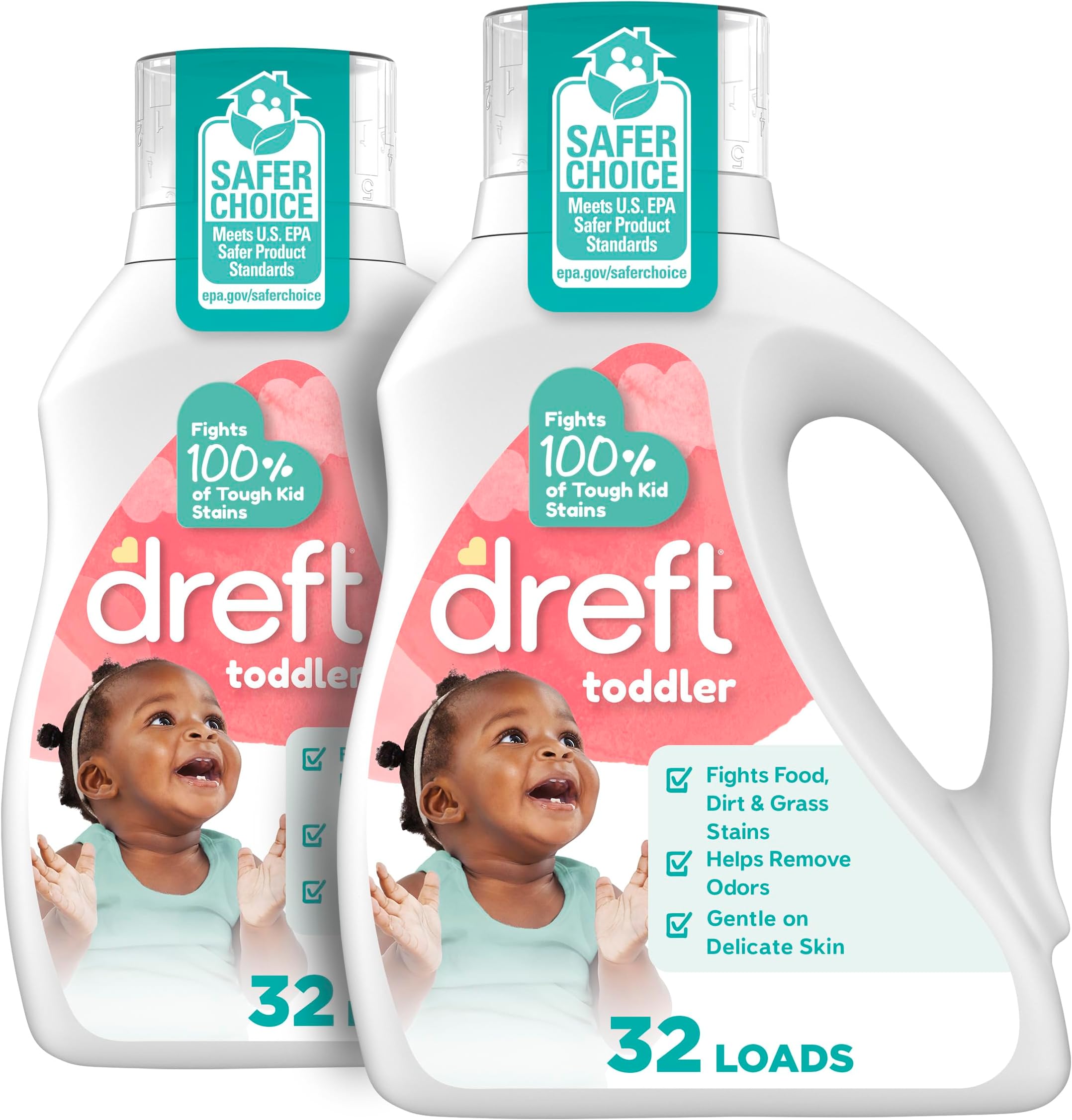Dreft Toddler Liquid Laundry Detergent, Gentle on Sensitive Skin Laundry Soap, 42 fl oz, 32 Loads, Pack of 2 (Packaging May Vary)