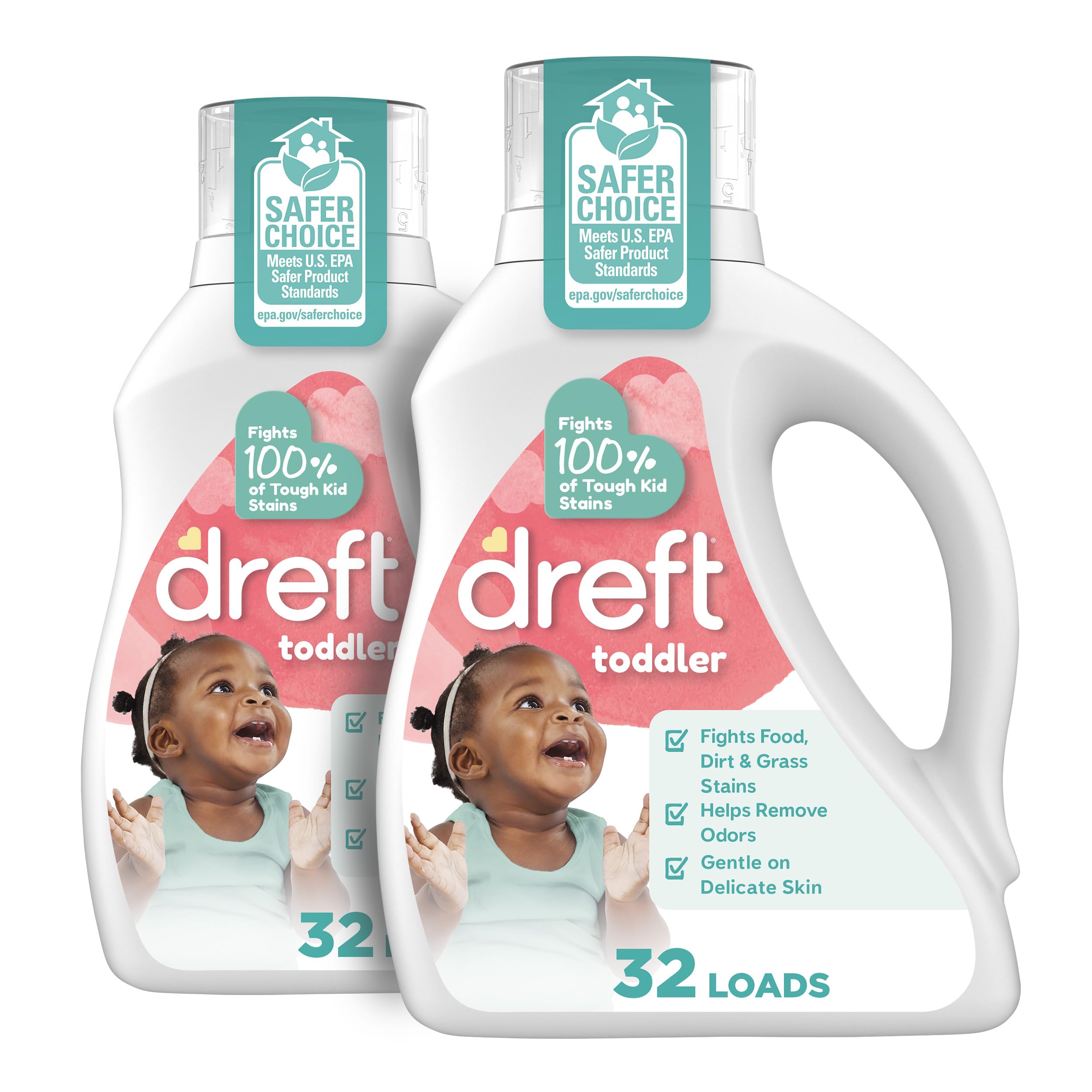 Dreft Stage 2: Active Hypoallergenic Liquid Baby Laundry Detergent for Baby, Newborn, or Infant, 50 Ounces (32 Loads), 2 Count (Packaging May Vary)