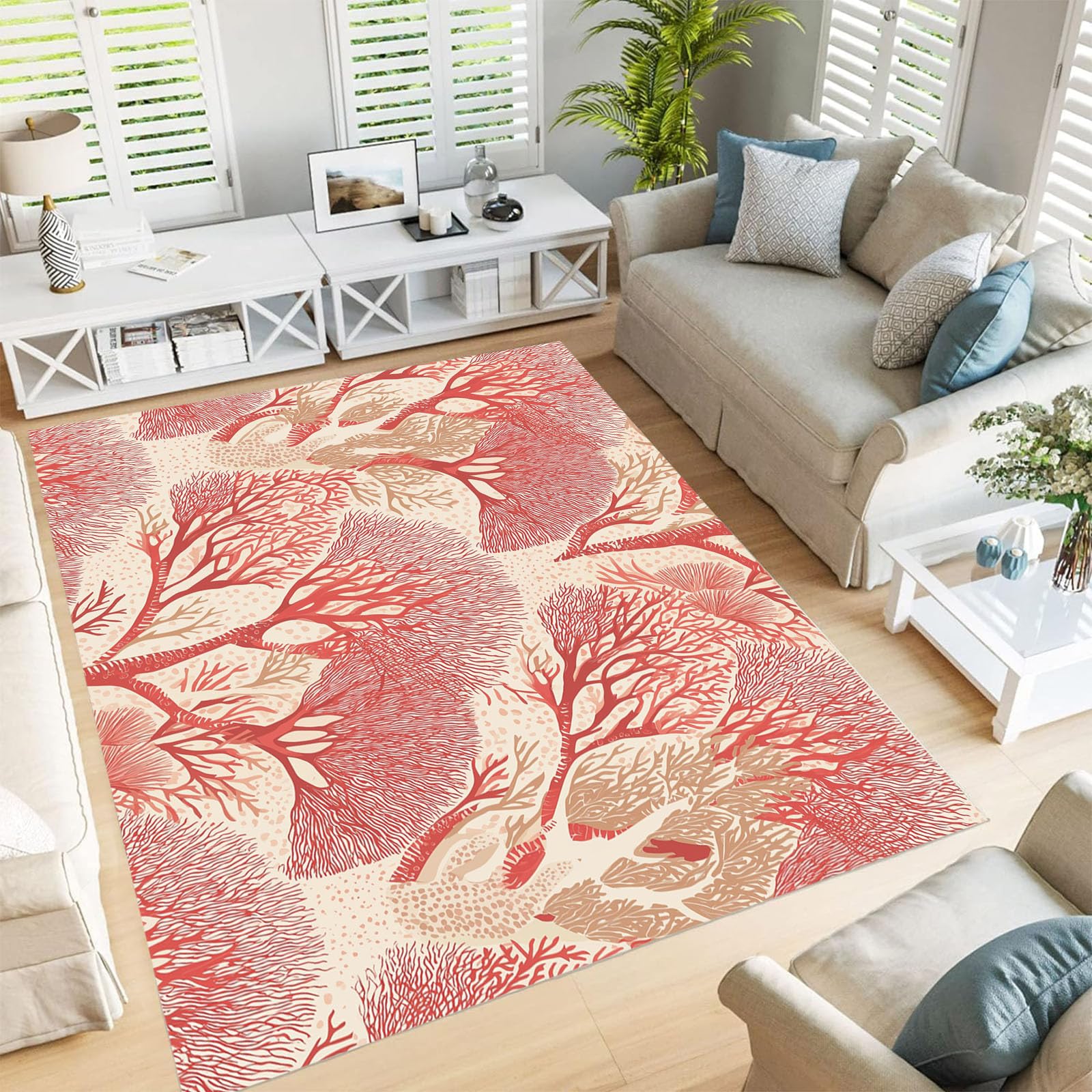 Tapis de bureau beige forêt de corail pour une ambiance océan