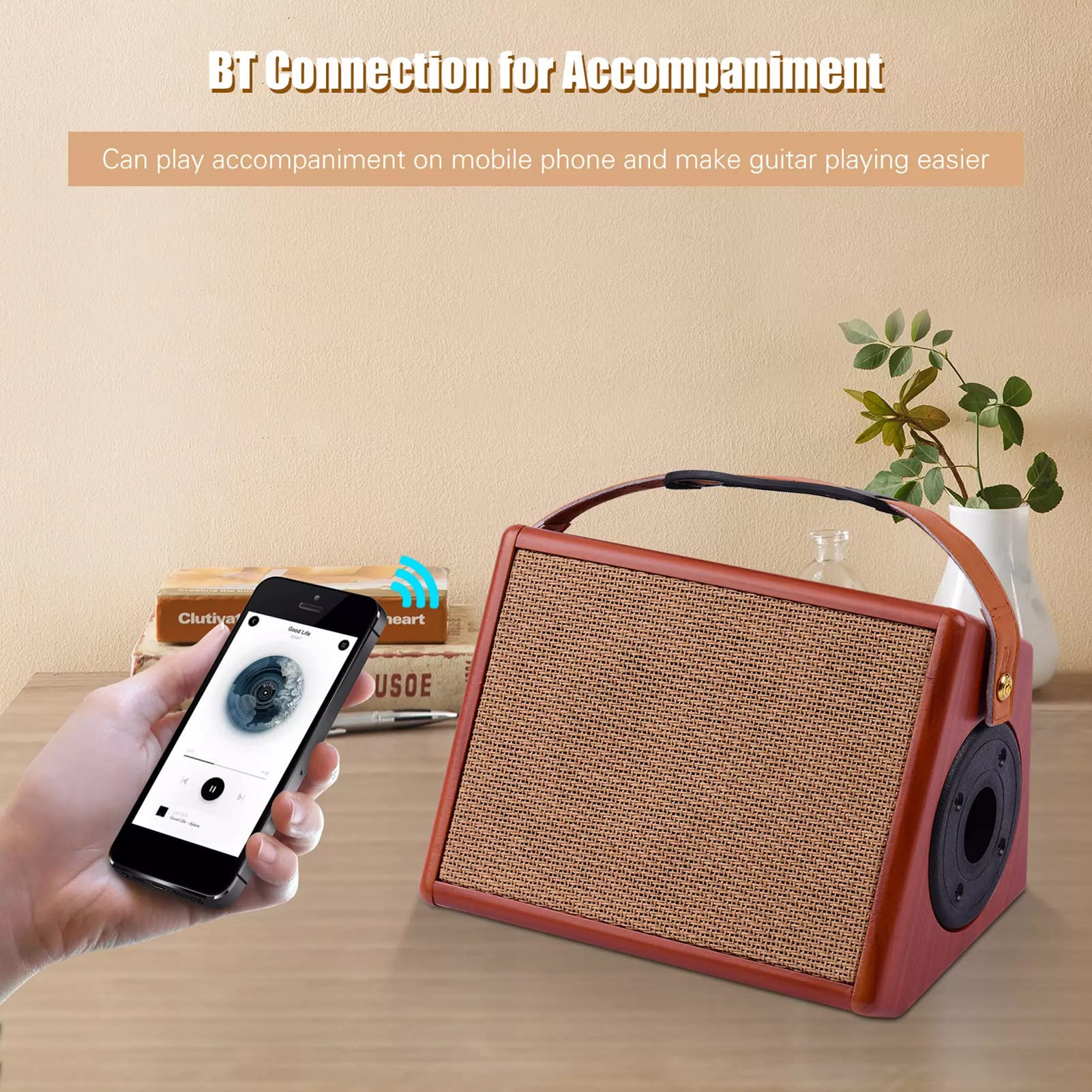 Btuty - Amplificatore per Chitarra Acustica da 25 W Ricaricabile Altoparlante Wireless BT, Controllo Indipendente del Riverbero, del Volume del tono dei Bassi e degli acuti con Ingresso