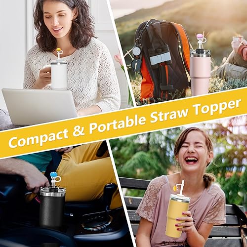 Miniatura 2 de 6 tapas de silicona compatibles con popote Stanely de 0.394 in, protector de puntas de paja de hongo, accesorios reutilizables para beber