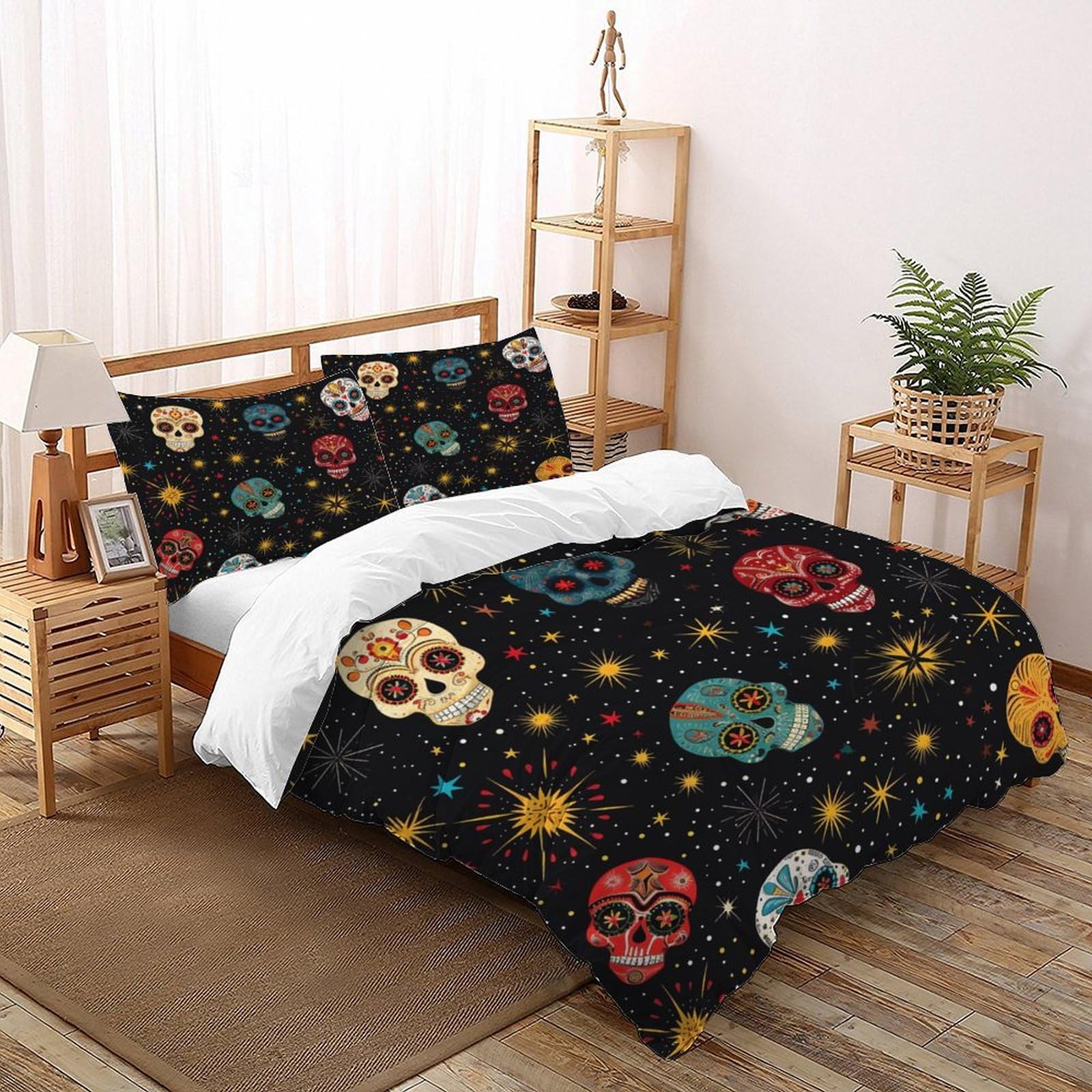 Housse de couette originale motif mexicain calavera cadeau ado 2 places