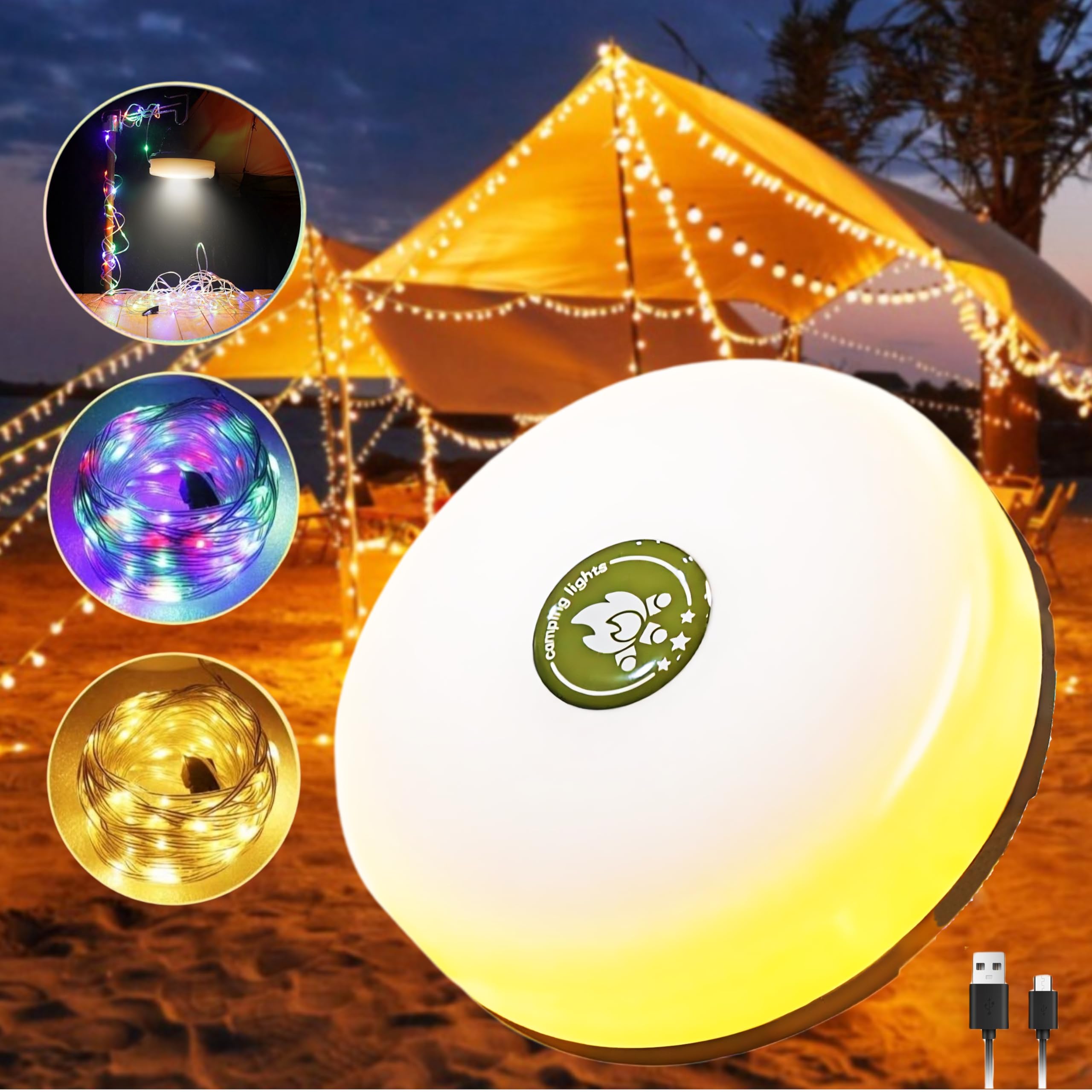 Camping-Lichterkette, einziehbar, wasserdicht, hell, 4-in-1-Zeltlichter mit 8 Modi, 10 m, LED-Lampe für Campingbedarf, Urlaubsdekoration