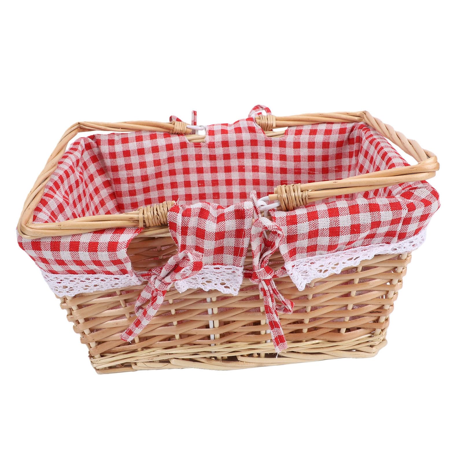 Tosuny Wiklinowy Kosz Piknikowy z odpinaną wkładką, Tkany Kosz w Stylu Vintage na Piknik na świeżym Powietrzu, Prostokątny z Podwójnymi Uchwytami do Pieszych Wędrówek Po Kempingu (Czerwona siatka)