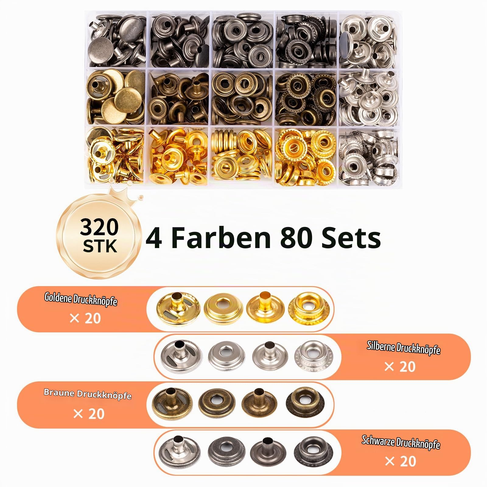 INNOVIO Druckknopf Set mit Zange – 80 Set Metall-Druckknöpfe (15mm) für Leder, Segeltuch, Jacken, Geldbörsen & Taschen – Perfekt für Handwerk & Reparaturen